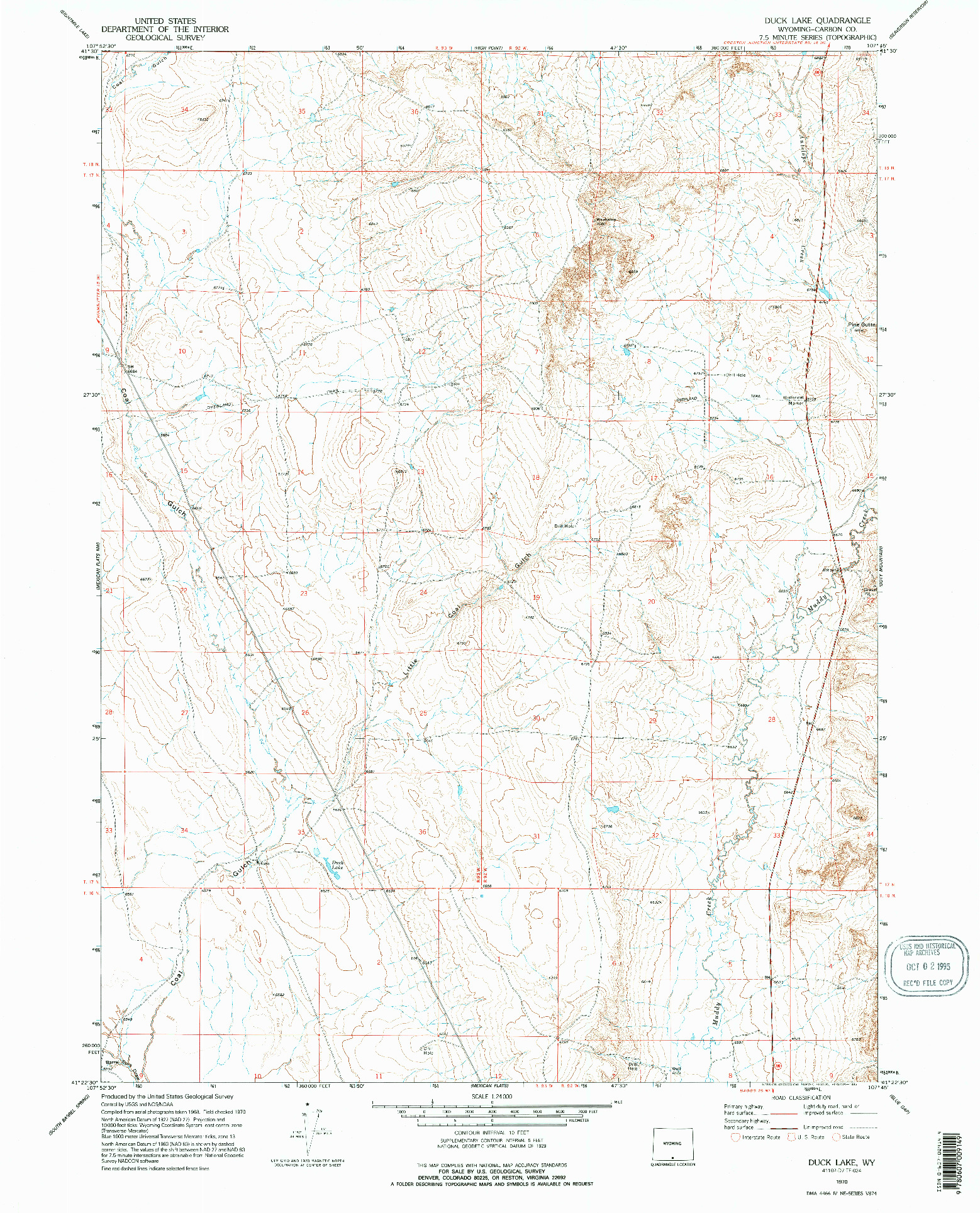 USGS 1:24000-SCALE QUADRANGLE FOR DUCK LAKE, WY 1970