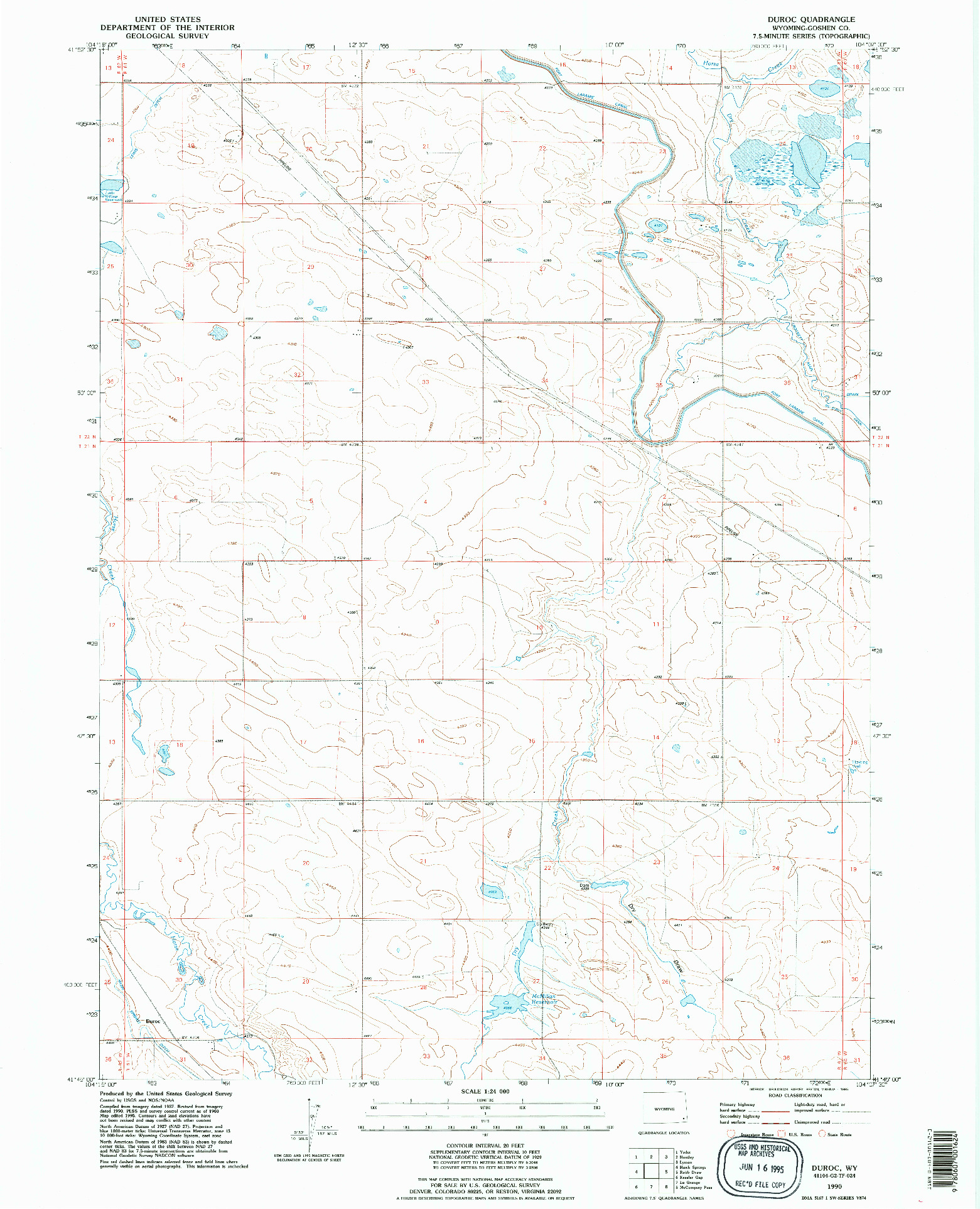 USGS 1:24000-SCALE QUADRANGLE FOR DUROC, WY 1990