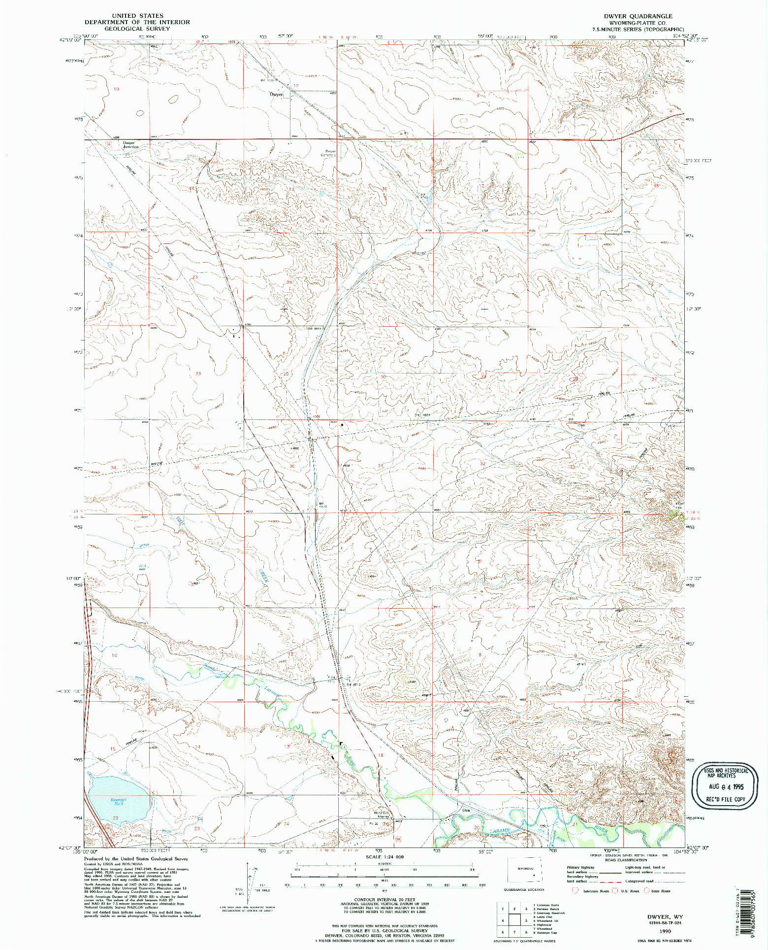 USGS 1:24000-SCALE QUADRANGLE FOR DWYER, WY 1990