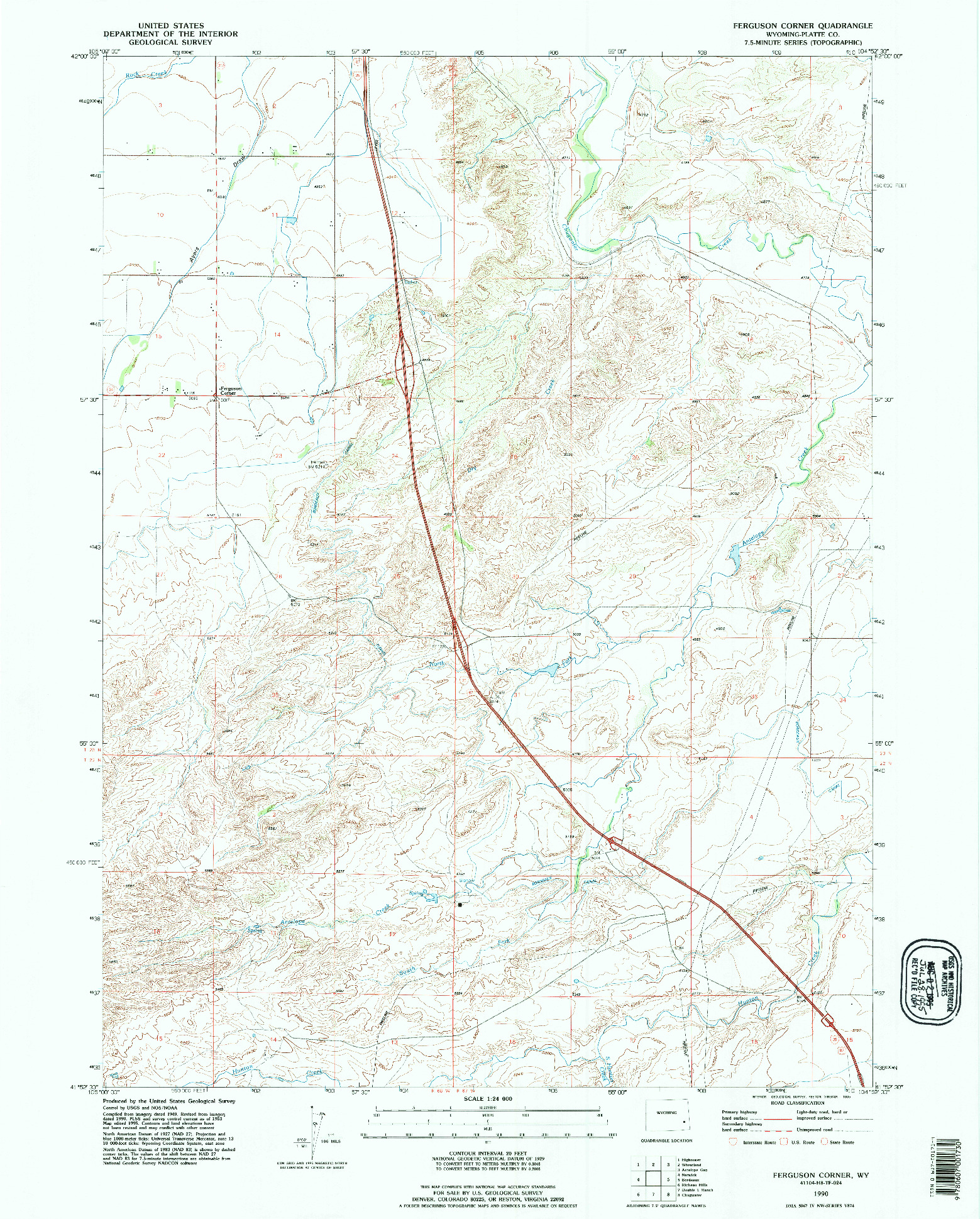 USGS 1:24000-SCALE QUADRANGLE FOR FERGUSON CORNER, WY 1990