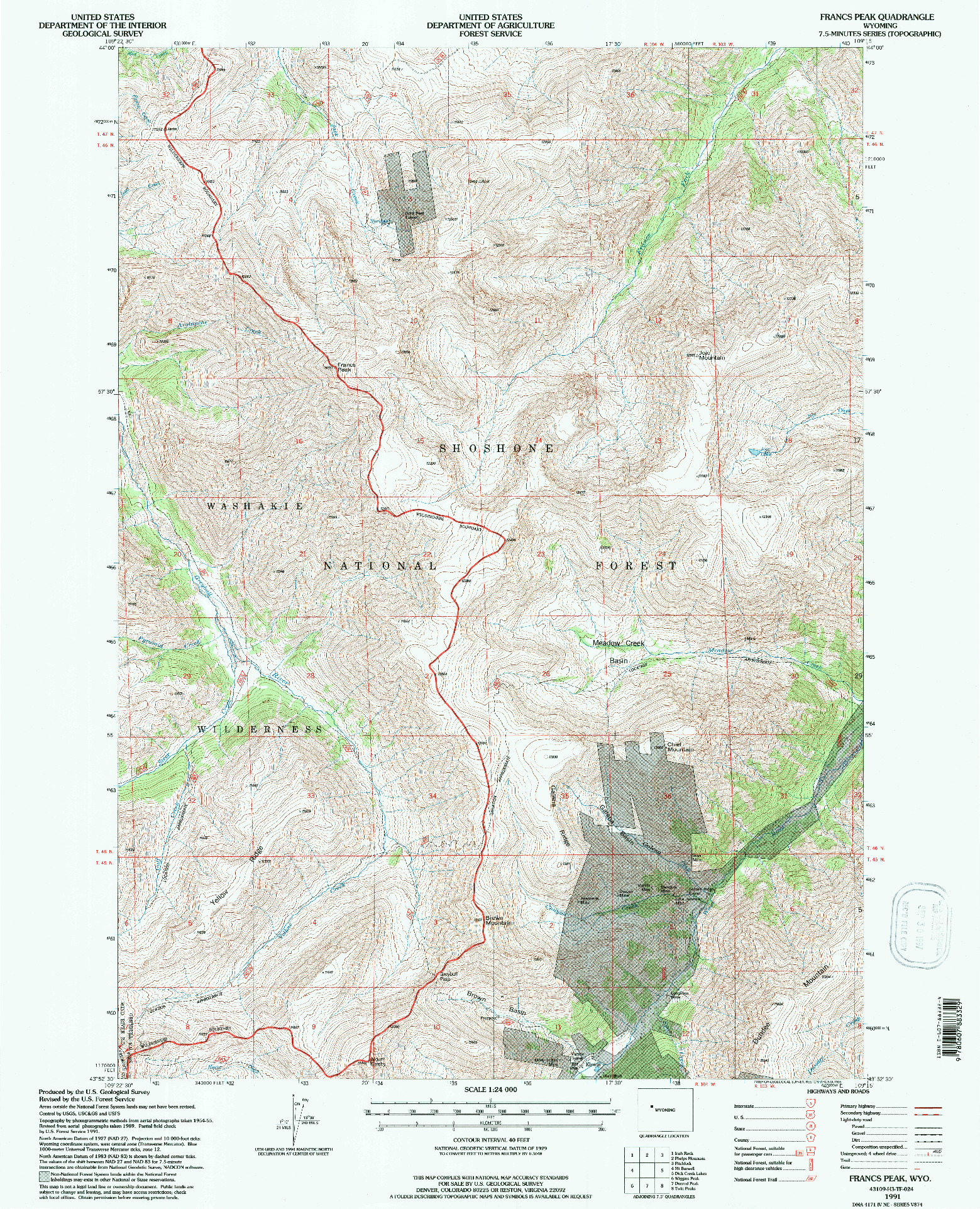 USGS 1:24000-SCALE QUADRANGLE FOR FRANCS PEAK, WY 1991