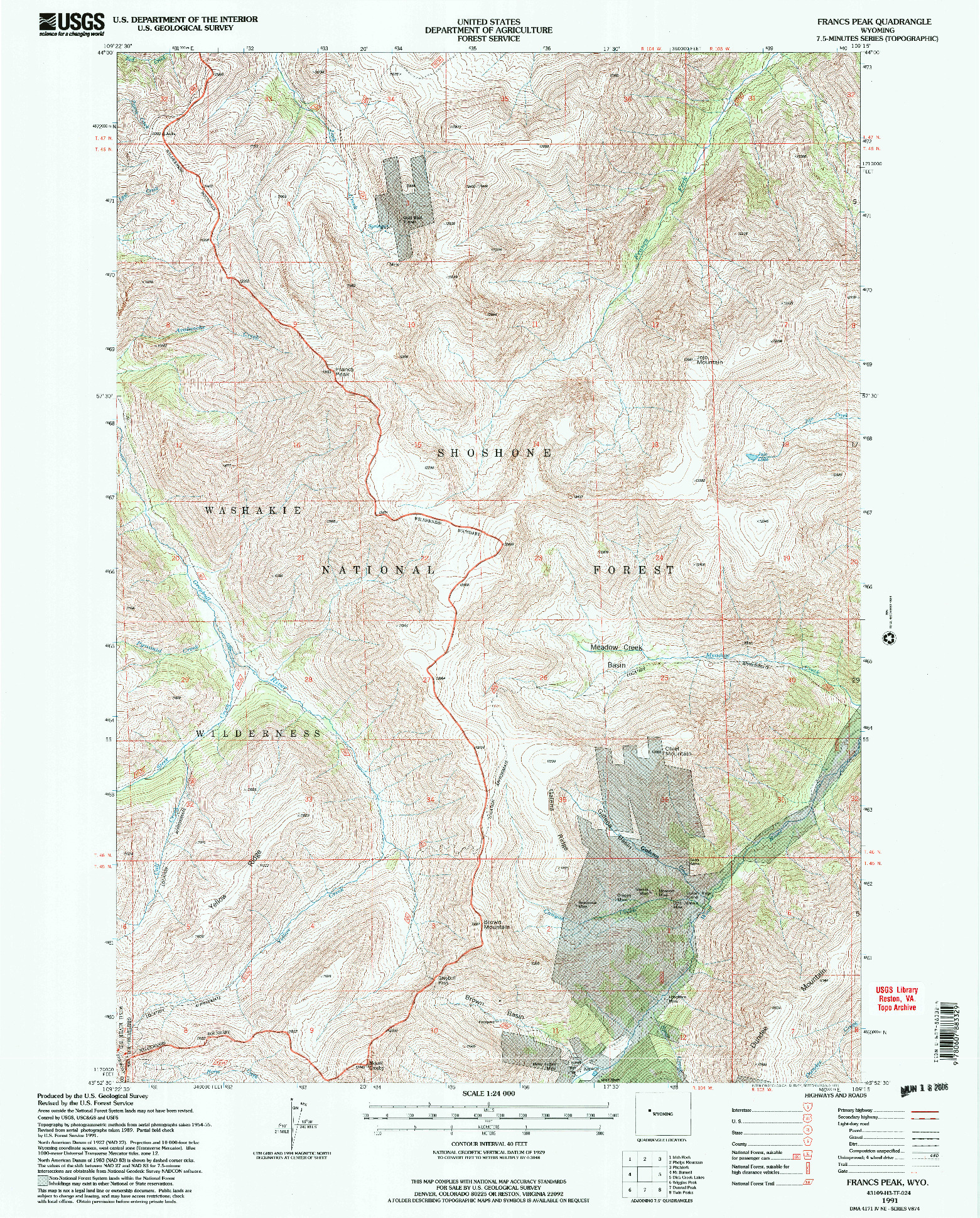 USGS 1:24000-SCALE QUADRANGLE FOR FRANCS PEAK, WY 1991