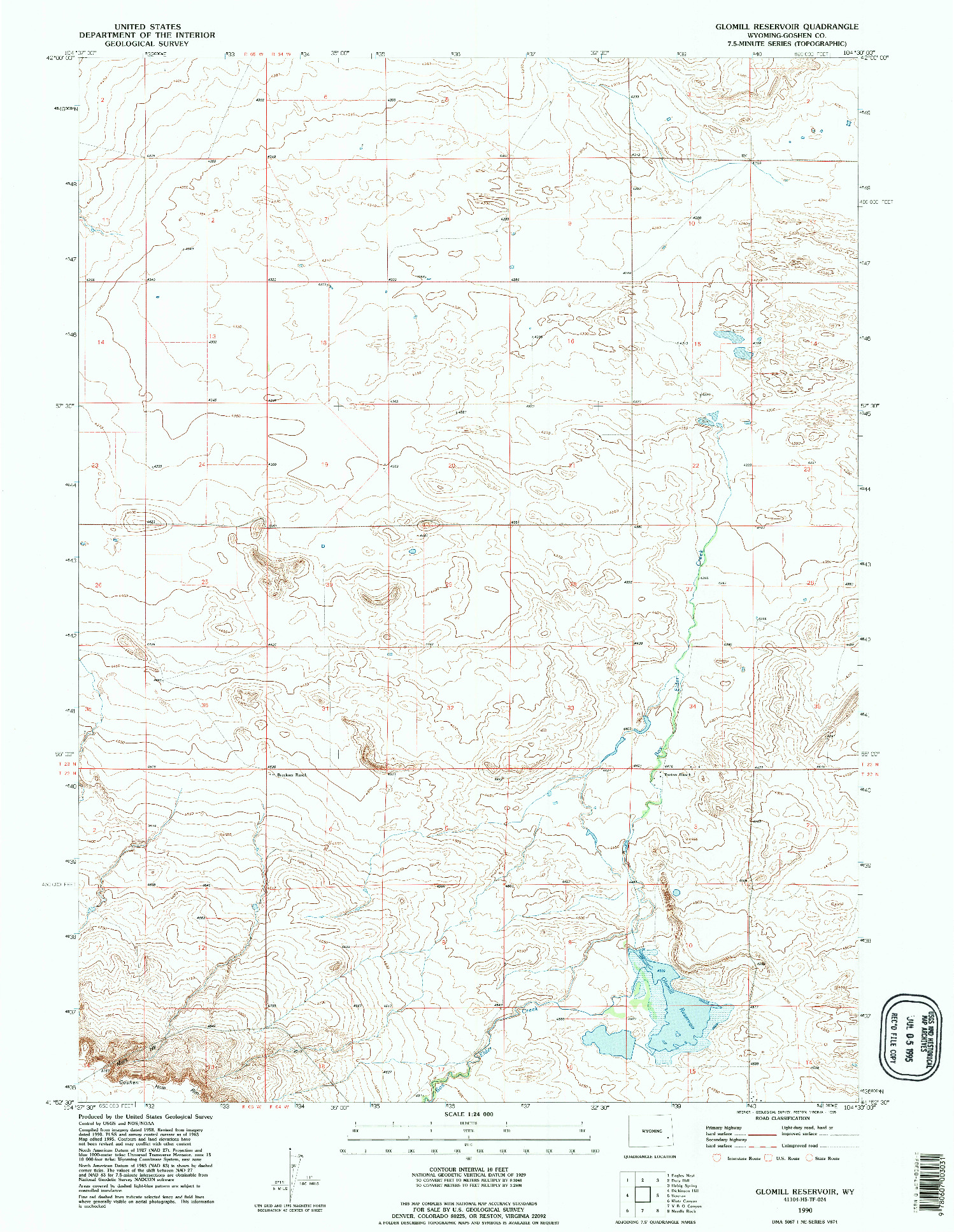 USGS 1:24000-SCALE QUADRANGLE FOR GLOMILL RESERVOIR, WY 1990