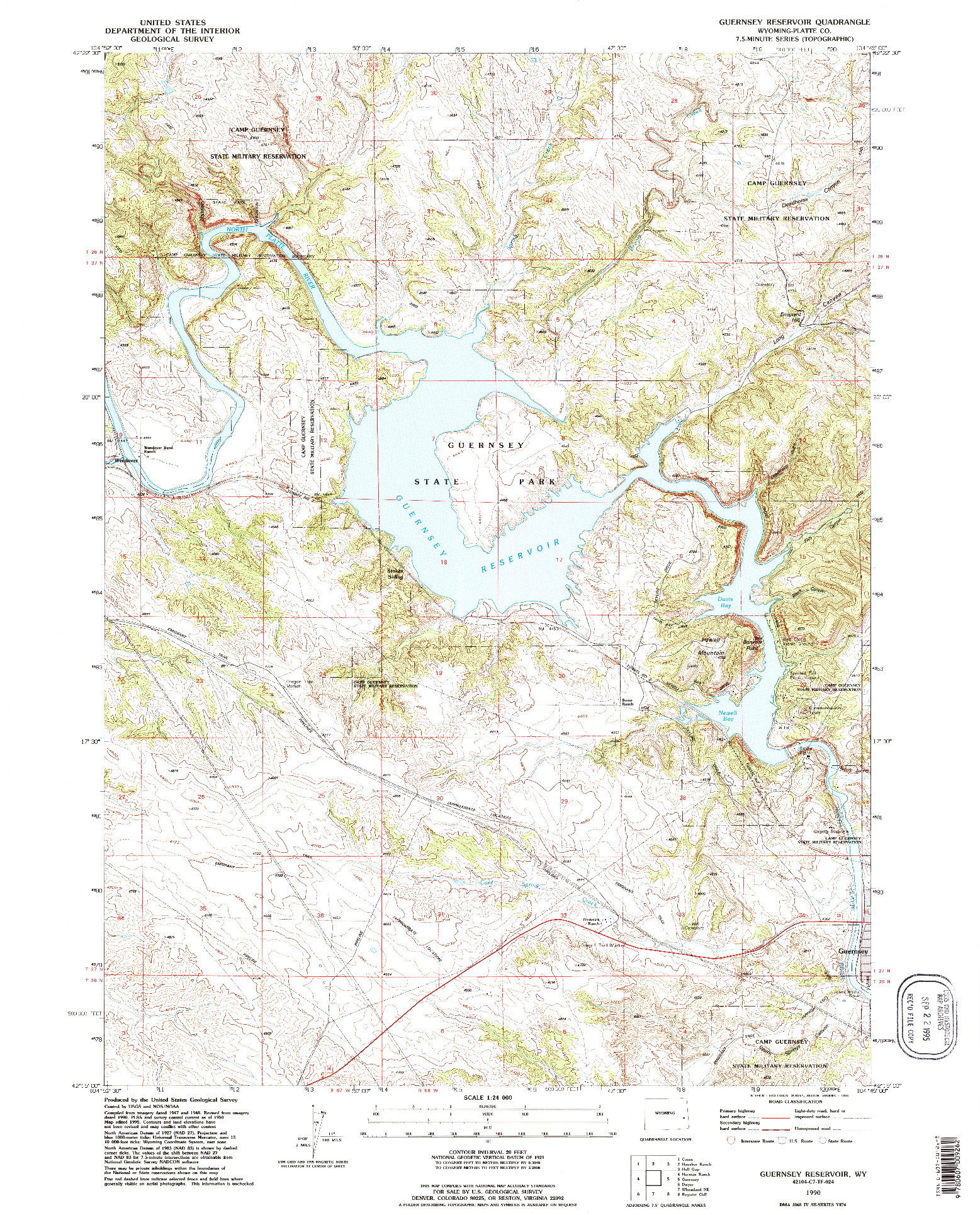 USGS 1:24000-SCALE QUADRANGLE FOR GUERNSEY RESERVOIR, WY 1990
