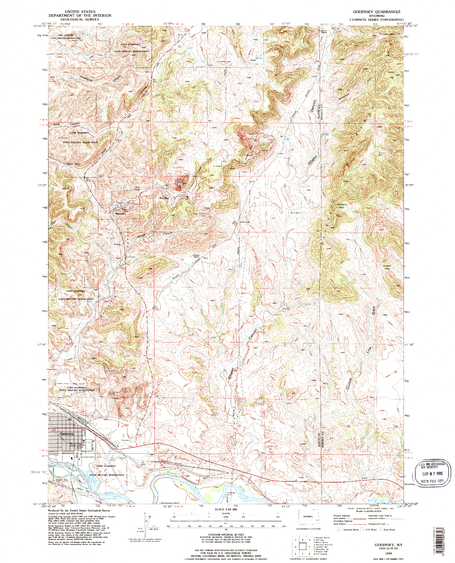 USGS 1:24000-SCALE QUADRANGLE FOR GUERNSEY, WY 1990