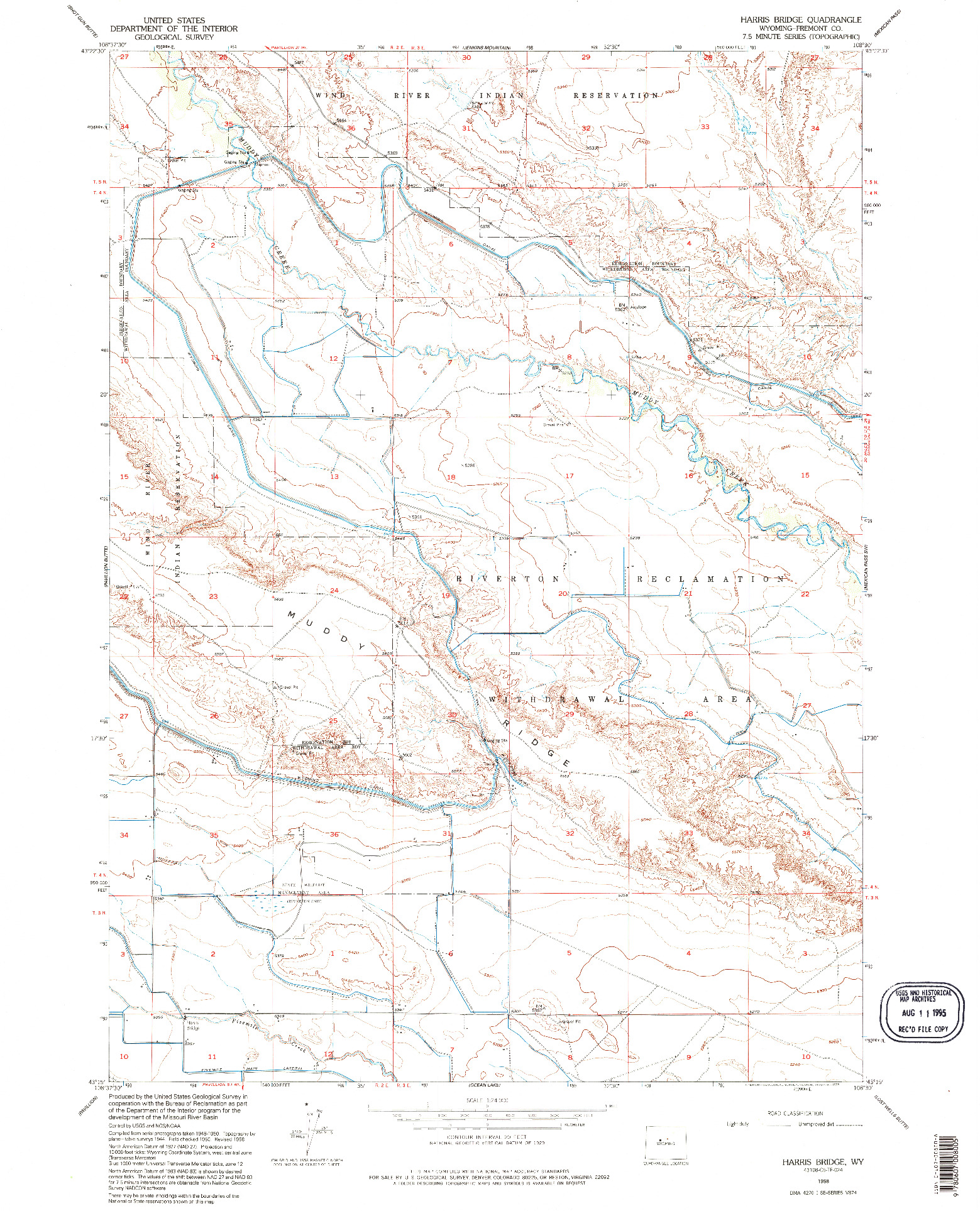 USGS 1:24000-SCALE QUADRANGLE FOR HARRIS BRIDGE, WY 1958