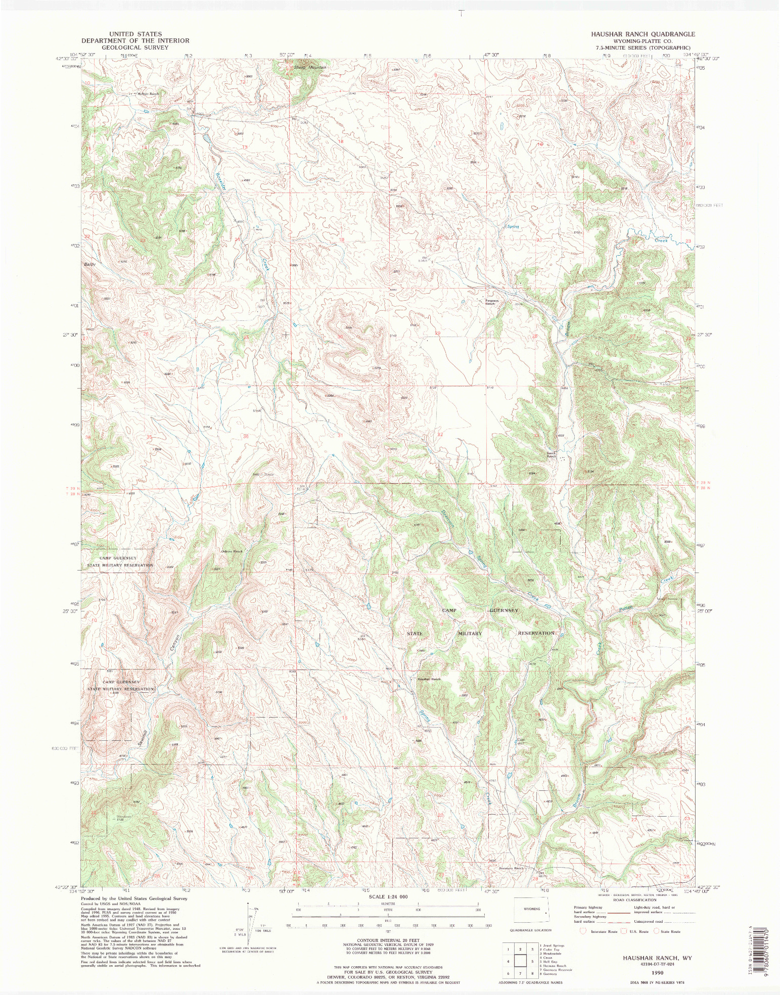 USGS 1:24000-SCALE QUADRANGLE FOR HAUSHAR RANCH, WY 1990
