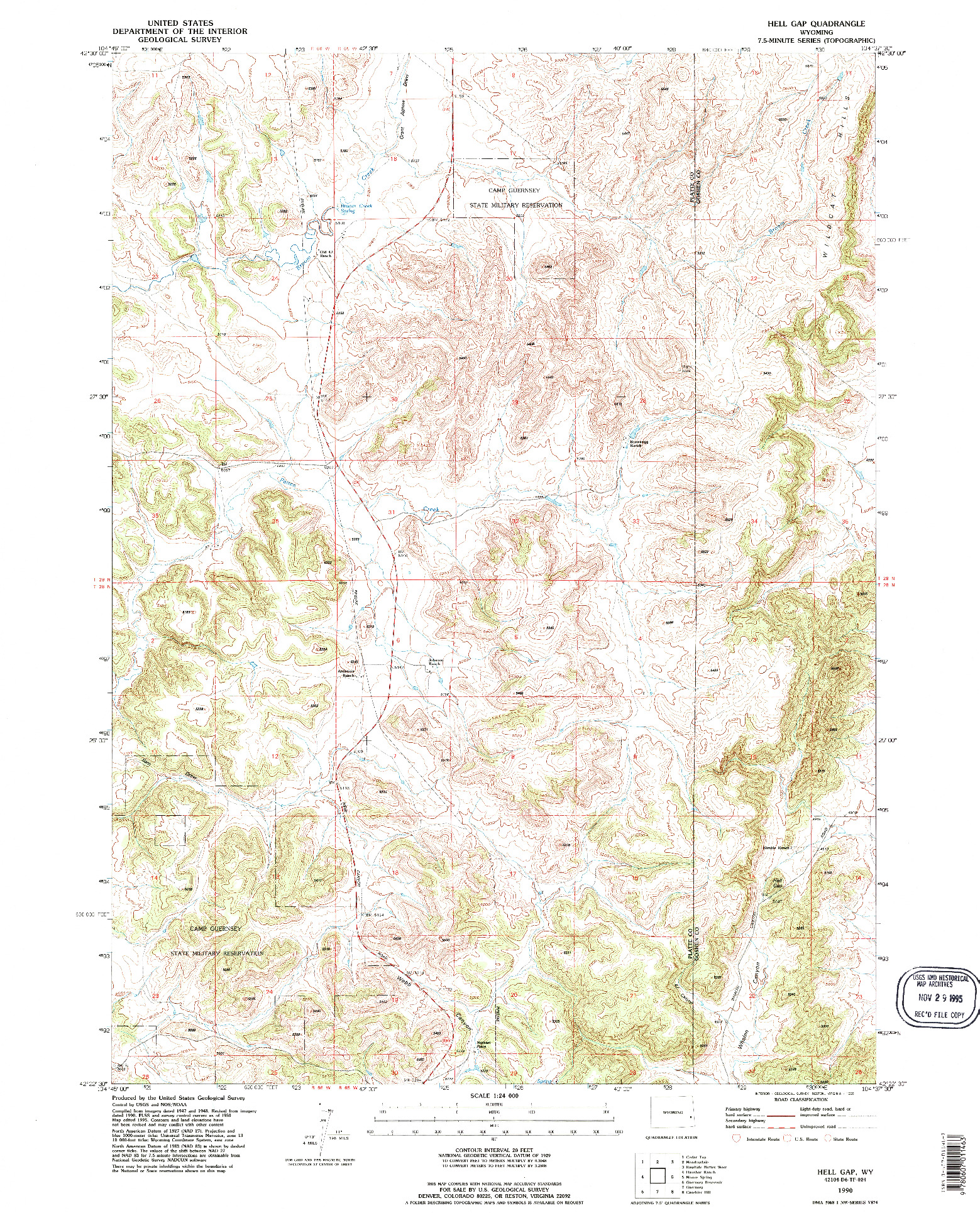 USGS 1:24000-SCALE QUADRANGLE FOR HELL GAP, WY 1990