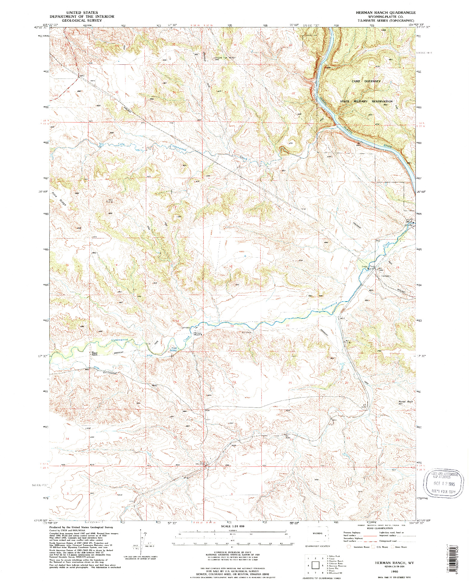 USGS 1:24000-SCALE QUADRANGLE FOR HERMAN RANCH, WY 1990