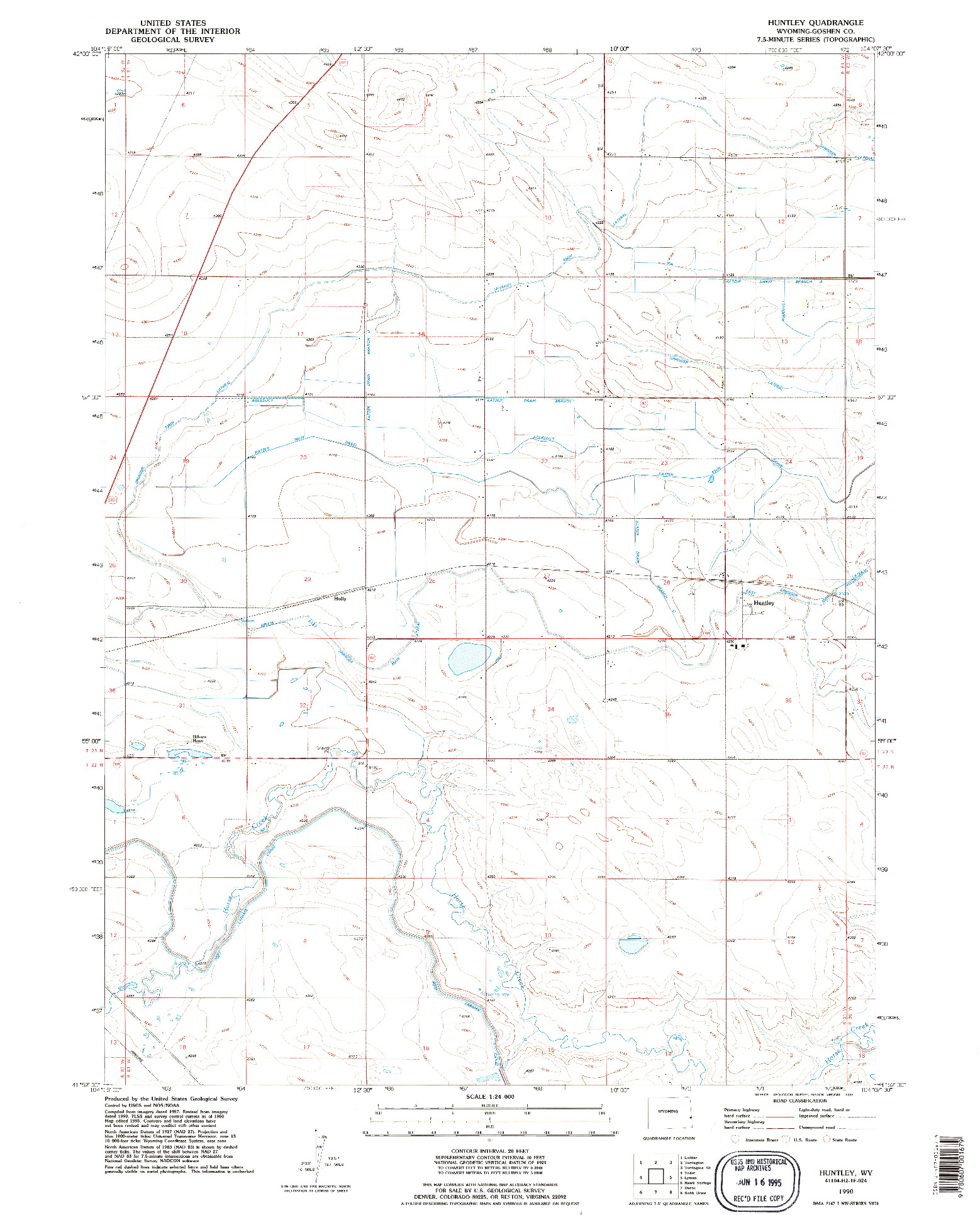 USGS 1:24000-SCALE QUADRANGLE FOR HUNTLEY, WY 1990
