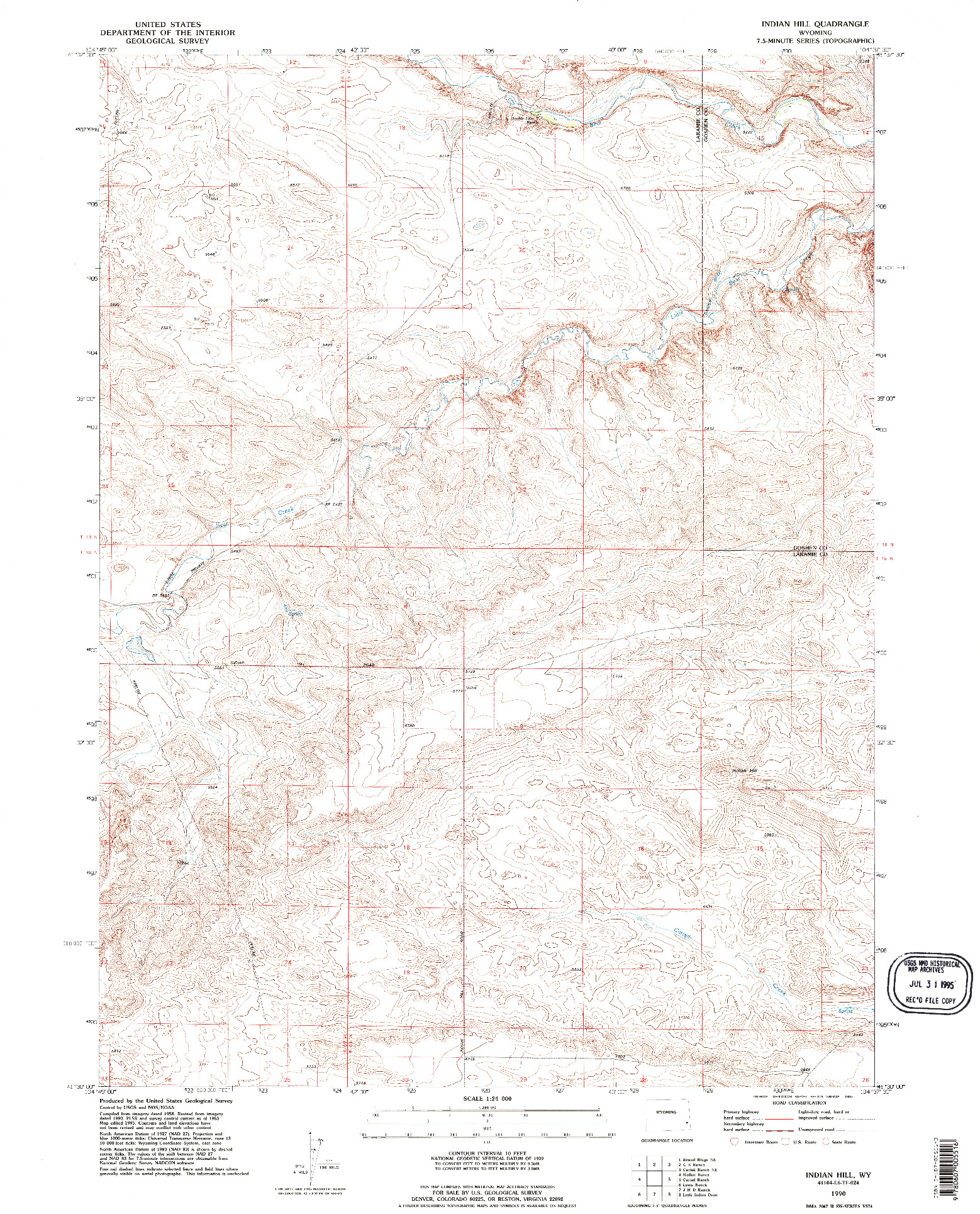 USGS 1:24000-SCALE QUADRANGLE FOR INDIAN HILL, WY 1990