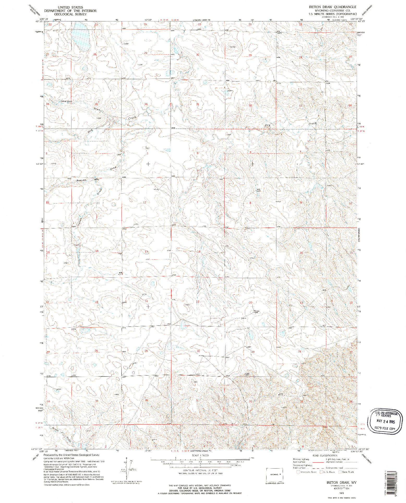 USGS 1:24000-SCALE QUADRANGLE FOR IRETON DRAW, WY 1970