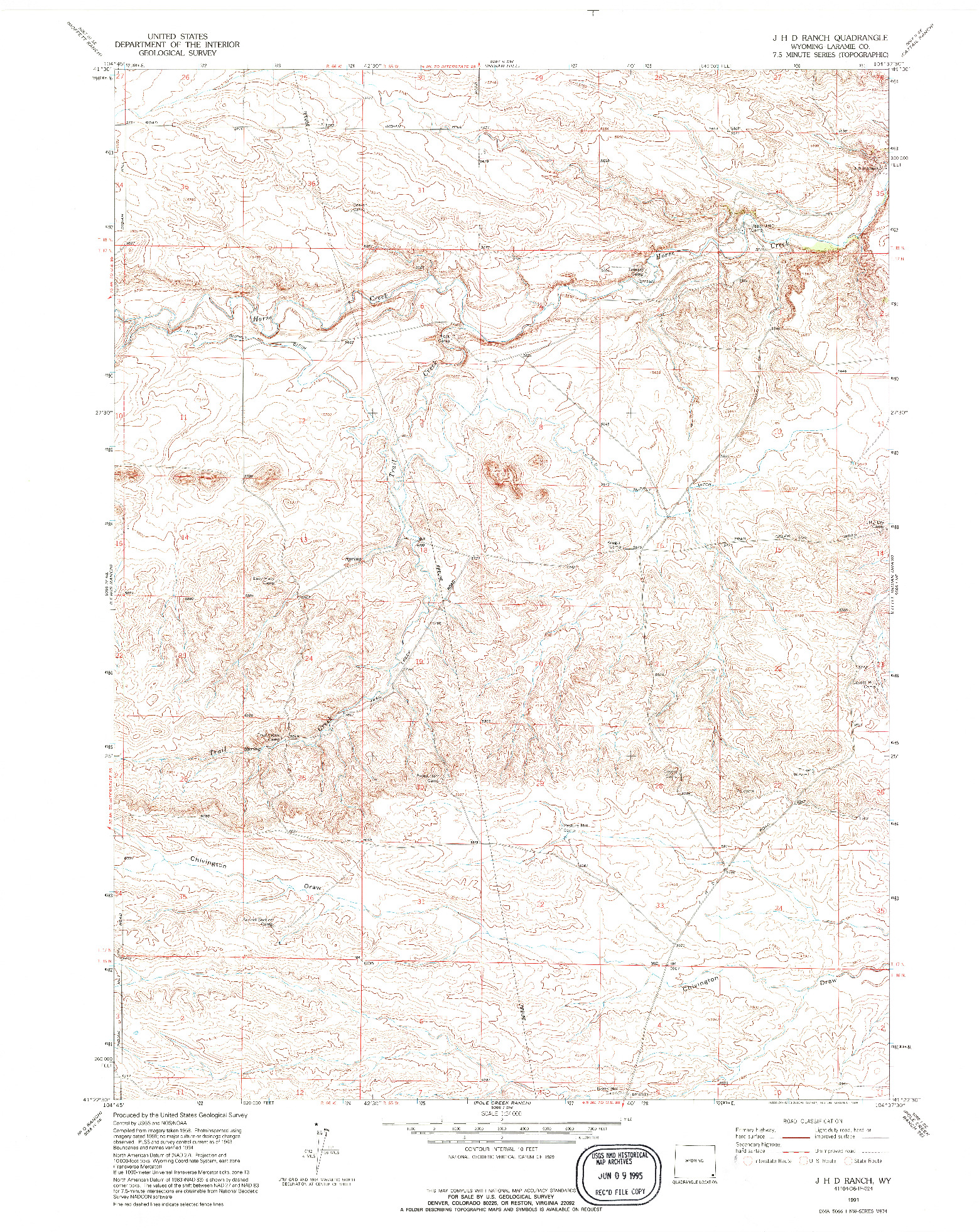 USGS 1:24000-SCALE QUADRANGLE FOR J H D RANCH, WY 1991