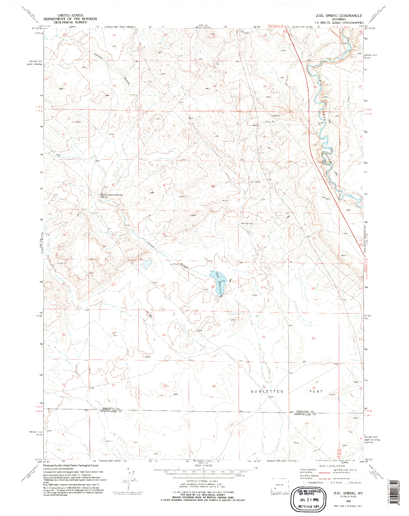 USGS 1:24000-SCALE QUADRANGLE FOR JUEL SPRING, WY 1969