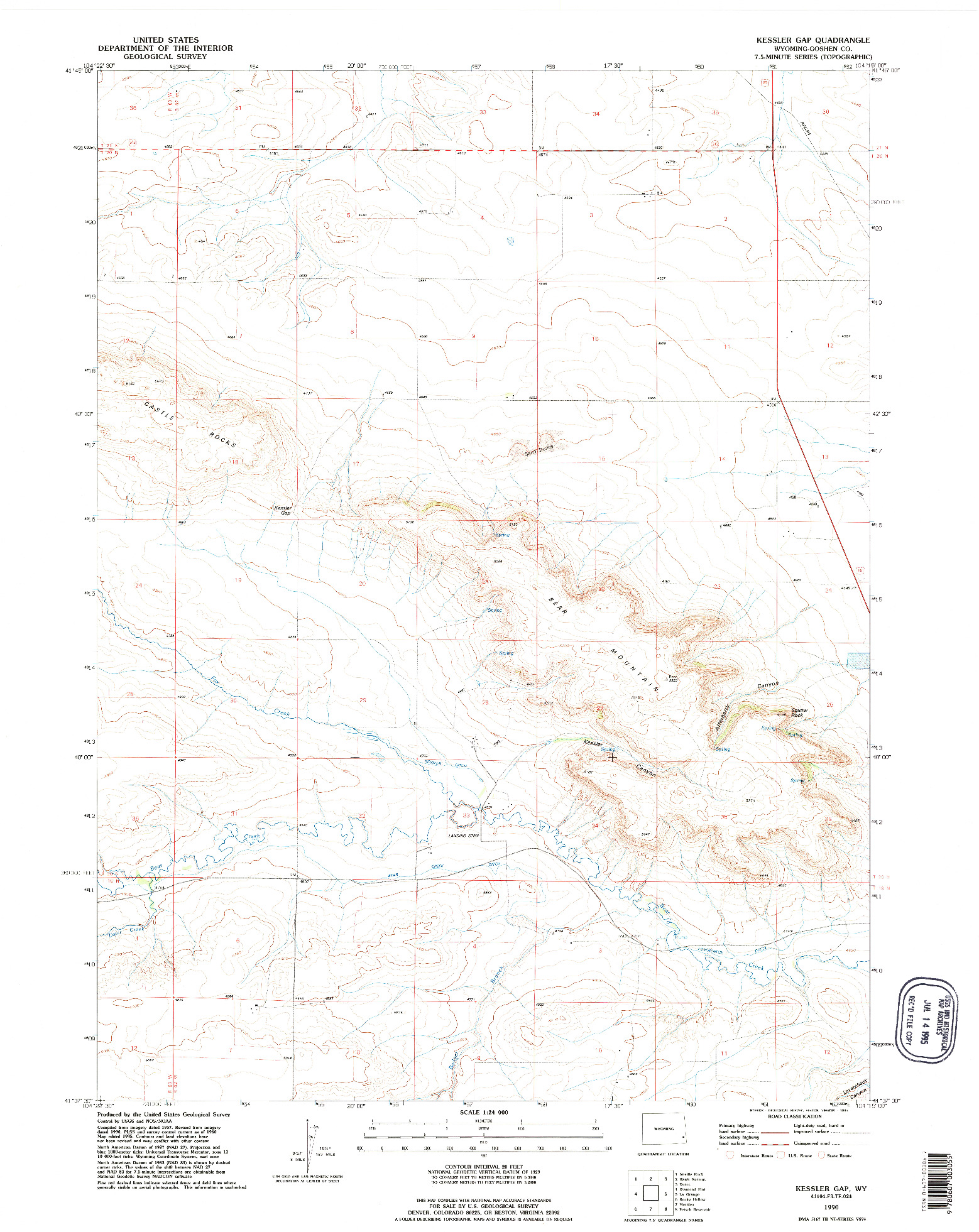 USGS 1:24000-SCALE QUADRANGLE FOR KESSLER GAP, WY 1990