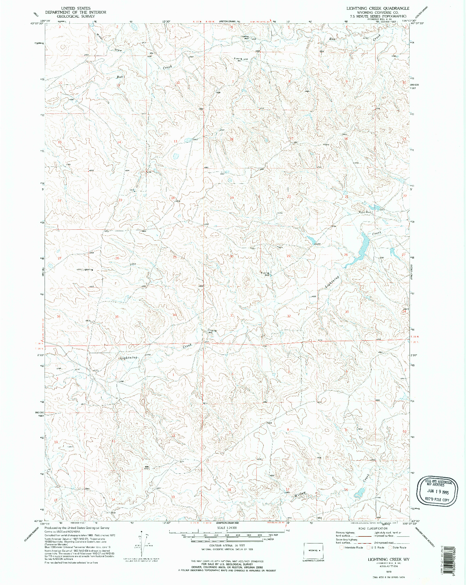 USGS 1:24000-SCALE QUADRANGLE FOR LIGHTNING CREEK, WY 1970