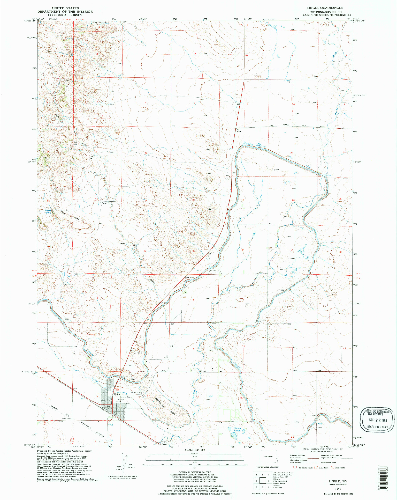 USGS 1:24000-SCALE QUADRANGLE FOR LINGLE, WY 1990