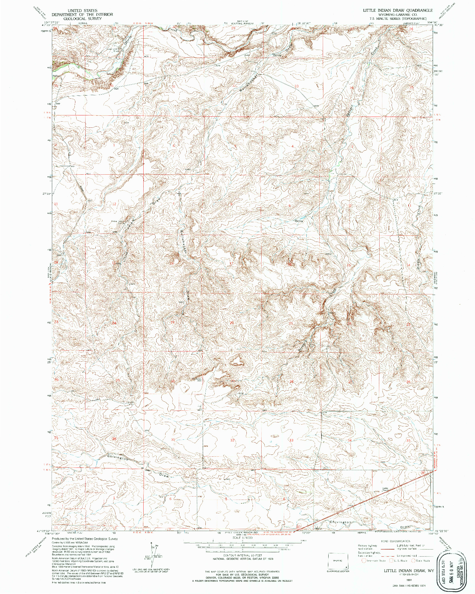 USGS 1:24000-SCALE QUADRANGLE FOR LITTLE INDIAN DRAW, WY 1991