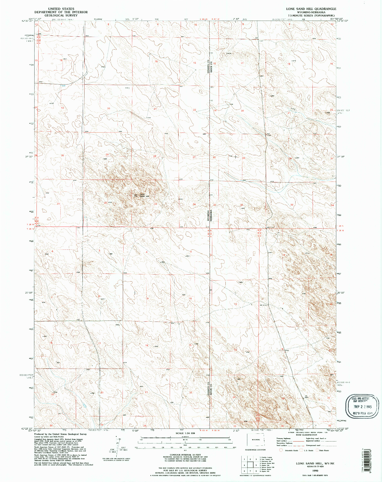 USGS 1:24000-SCALE QUADRANGLE FOR LONE SAND HILL, WY 1990