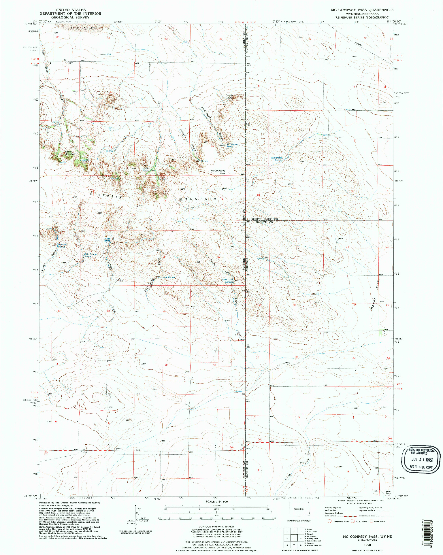 USGS 1:24000-SCALE QUADRANGLE FOR MC COMPSEY PASS, WY 1990