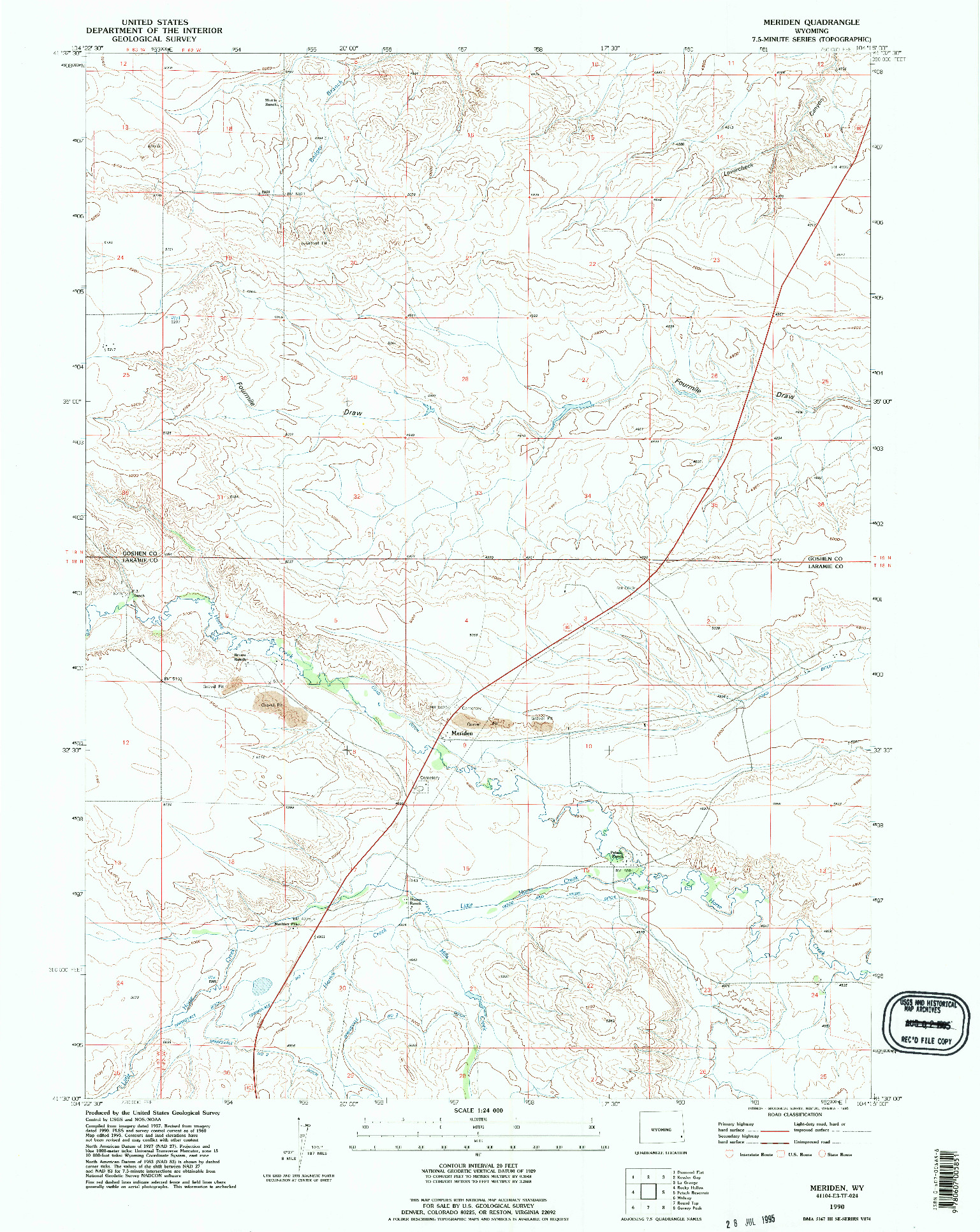 USGS 1:24000-SCALE QUADRANGLE FOR MERIDEN, WY 1990
