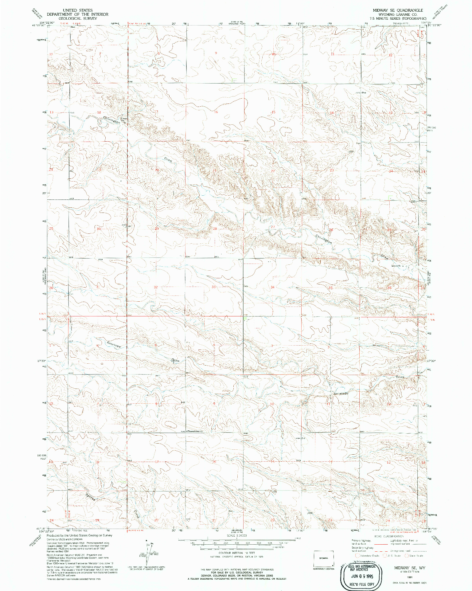 USGS 1:24000-SCALE QUADRANGLE FOR MIDWAY SE, WY 1991