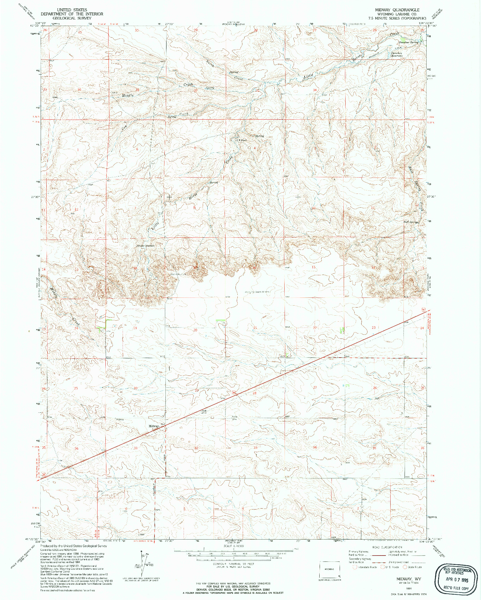 USGS 1:24000-SCALE QUADRANGLE FOR MIDWAY, WY 1991