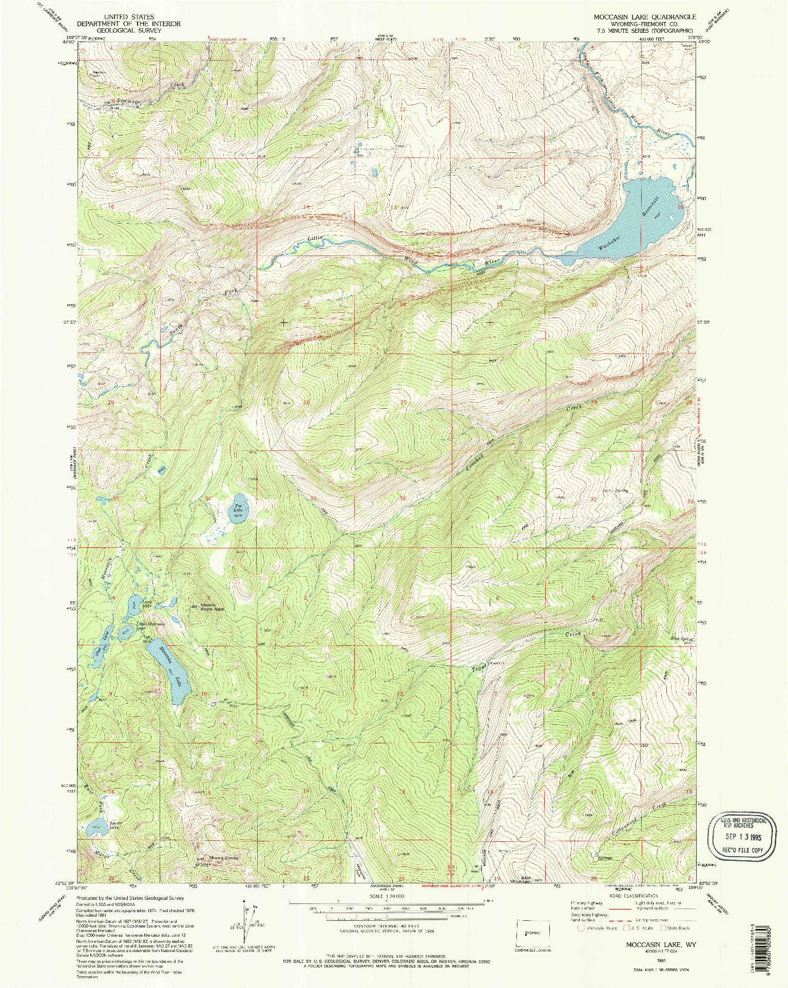 USGS 1:24000-SCALE QUADRANGLE FOR MOCCASIN LAKE, WY 1981