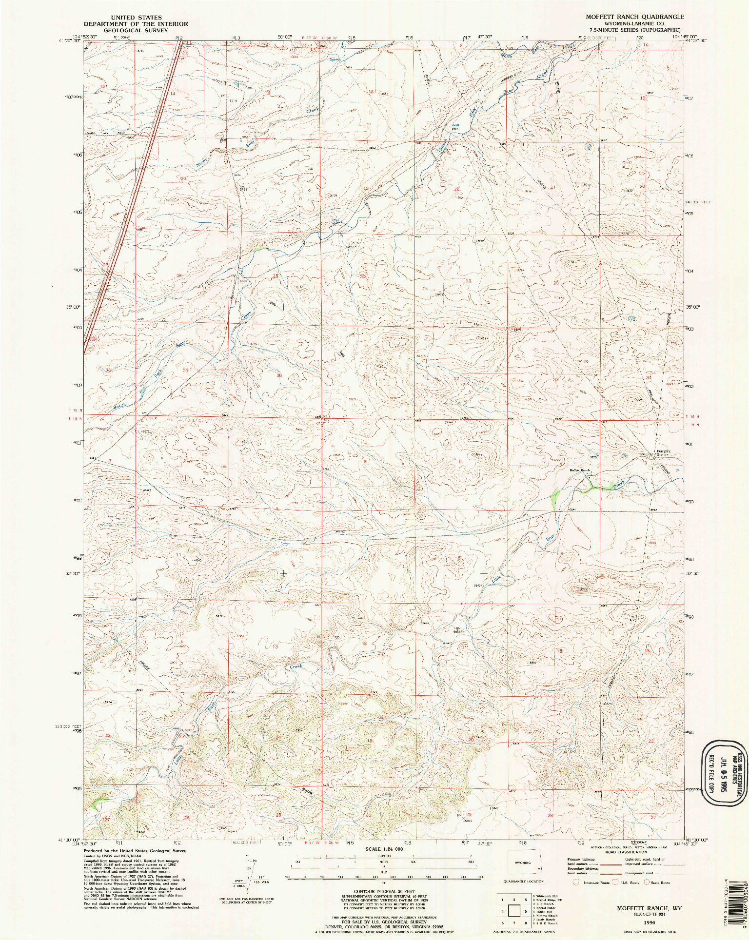USGS 1:24000-SCALE QUADRANGLE FOR MOFFETT RANCH, WY 1990
