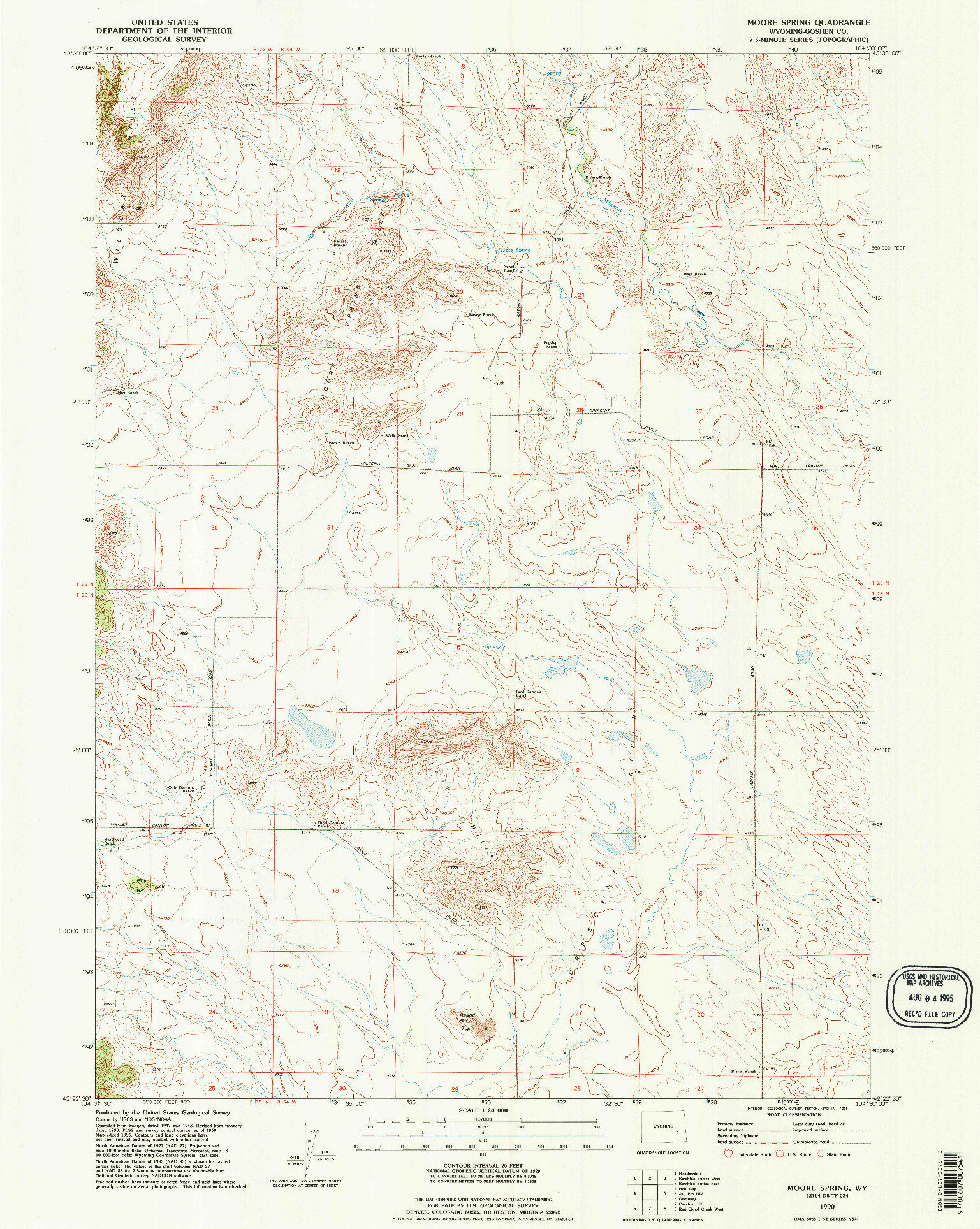 USGS 1:24000-SCALE QUADRANGLE FOR MOORE SPRING, WY 1990