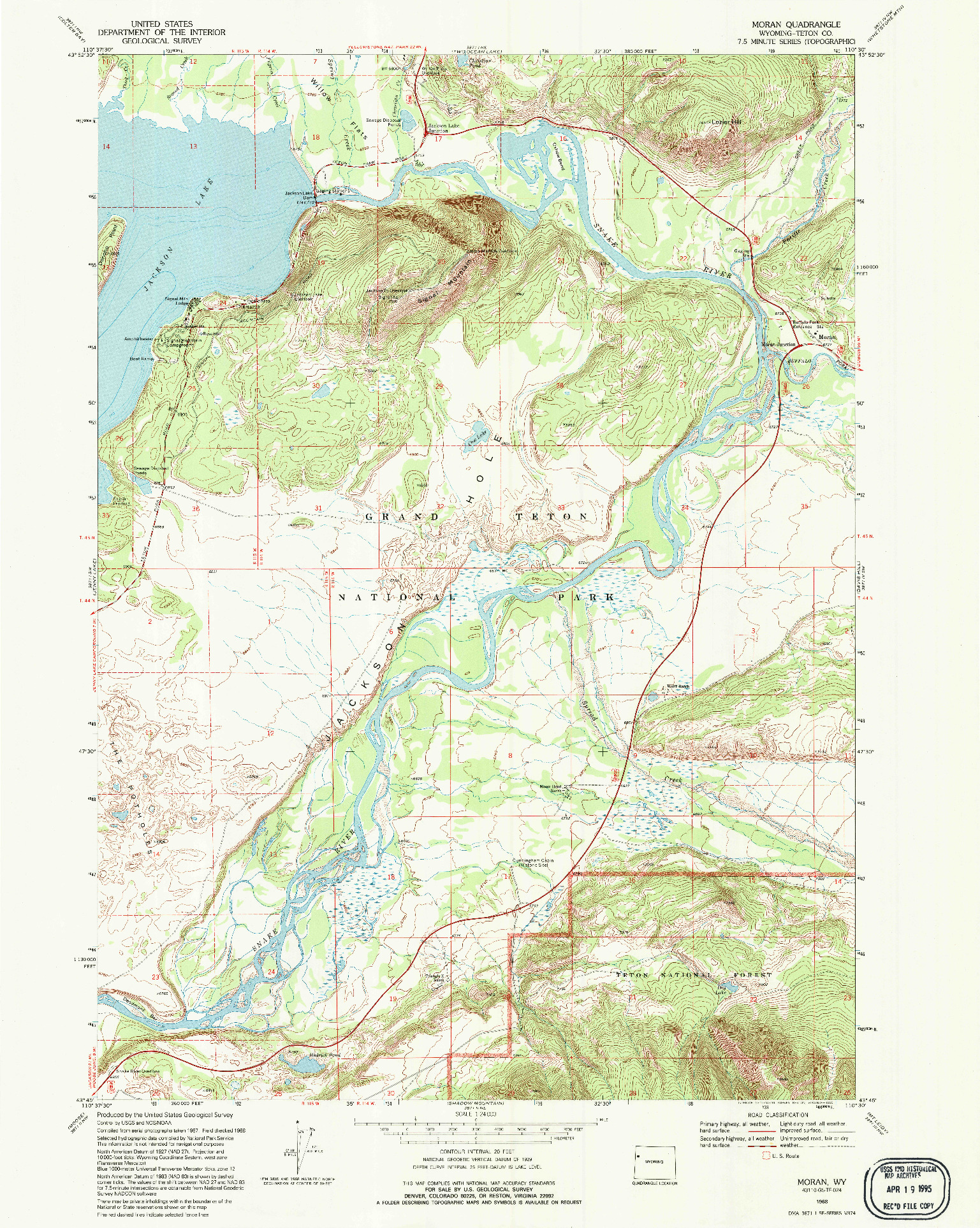 USGS 1:24000-SCALE QUADRANGLE FOR MORAN, WY 1968