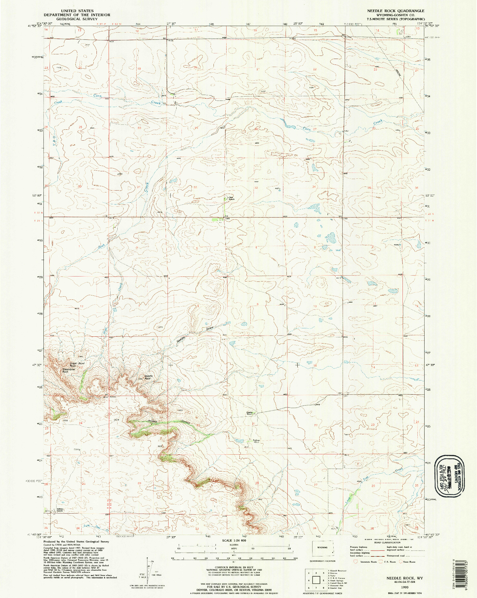 USGS 1:24000-SCALE QUADRANGLE FOR NEEDLE ROCK, WY 1990