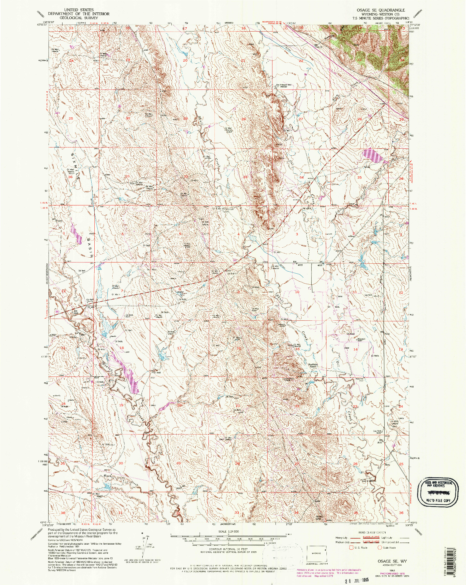 USGS 1:24000-SCALE QUADRANGLE FOR OSAGE SE, WY 1951