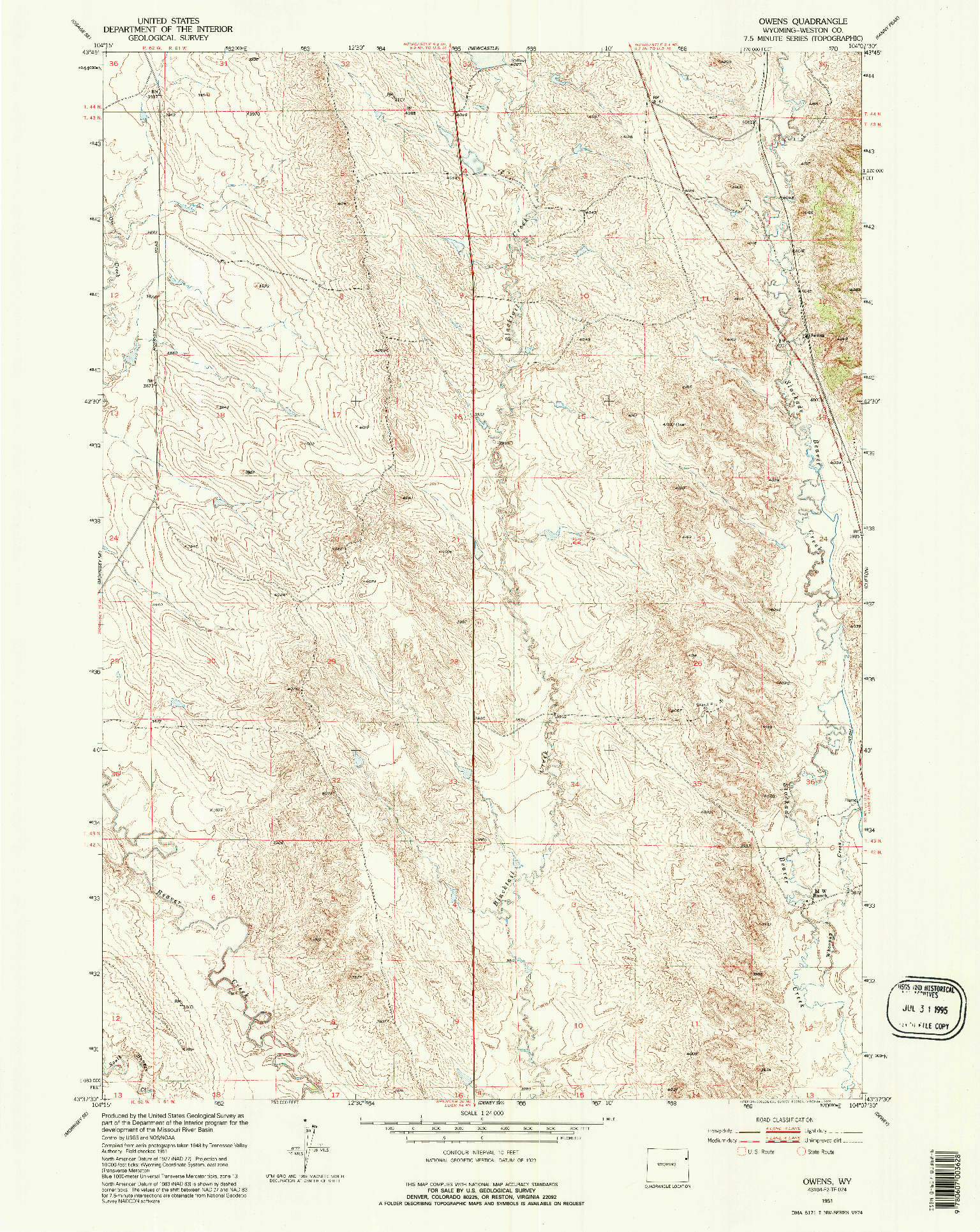 USGS 1:24000-SCALE QUADRANGLE FOR OWENS, WY 1951