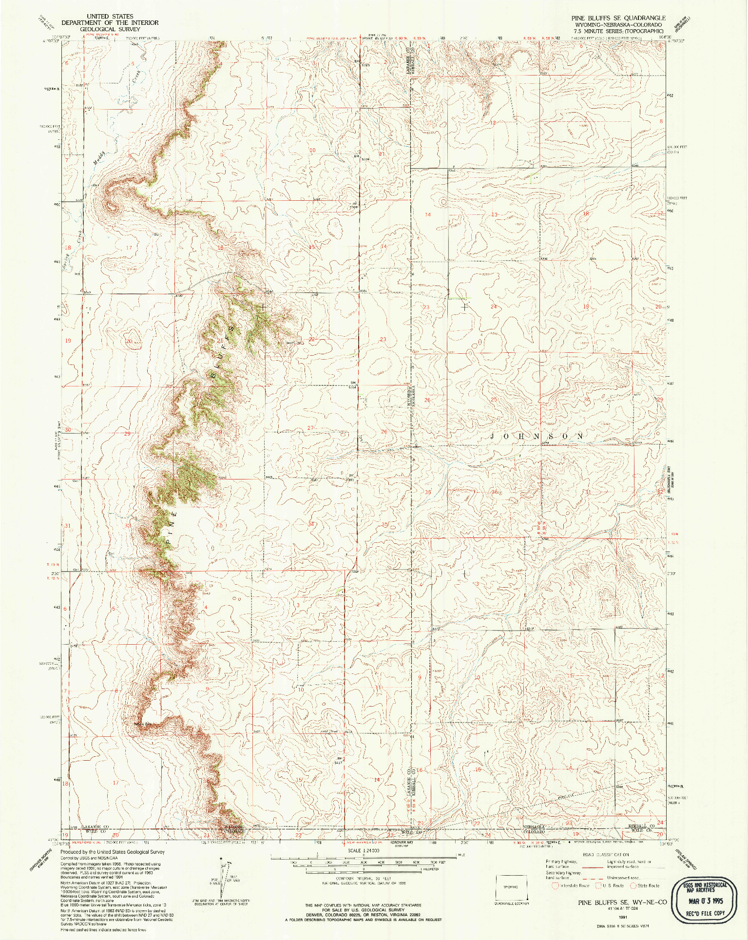 USGS 1:24000-SCALE QUADRANGLE FOR PINE BLUFFS SE, WY 1991