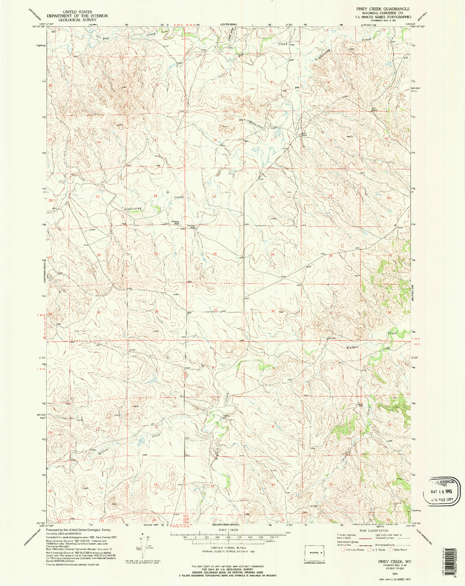 USGS 1:24000-SCALE QUADRANGLE FOR PINEY CREEK, WY 1970