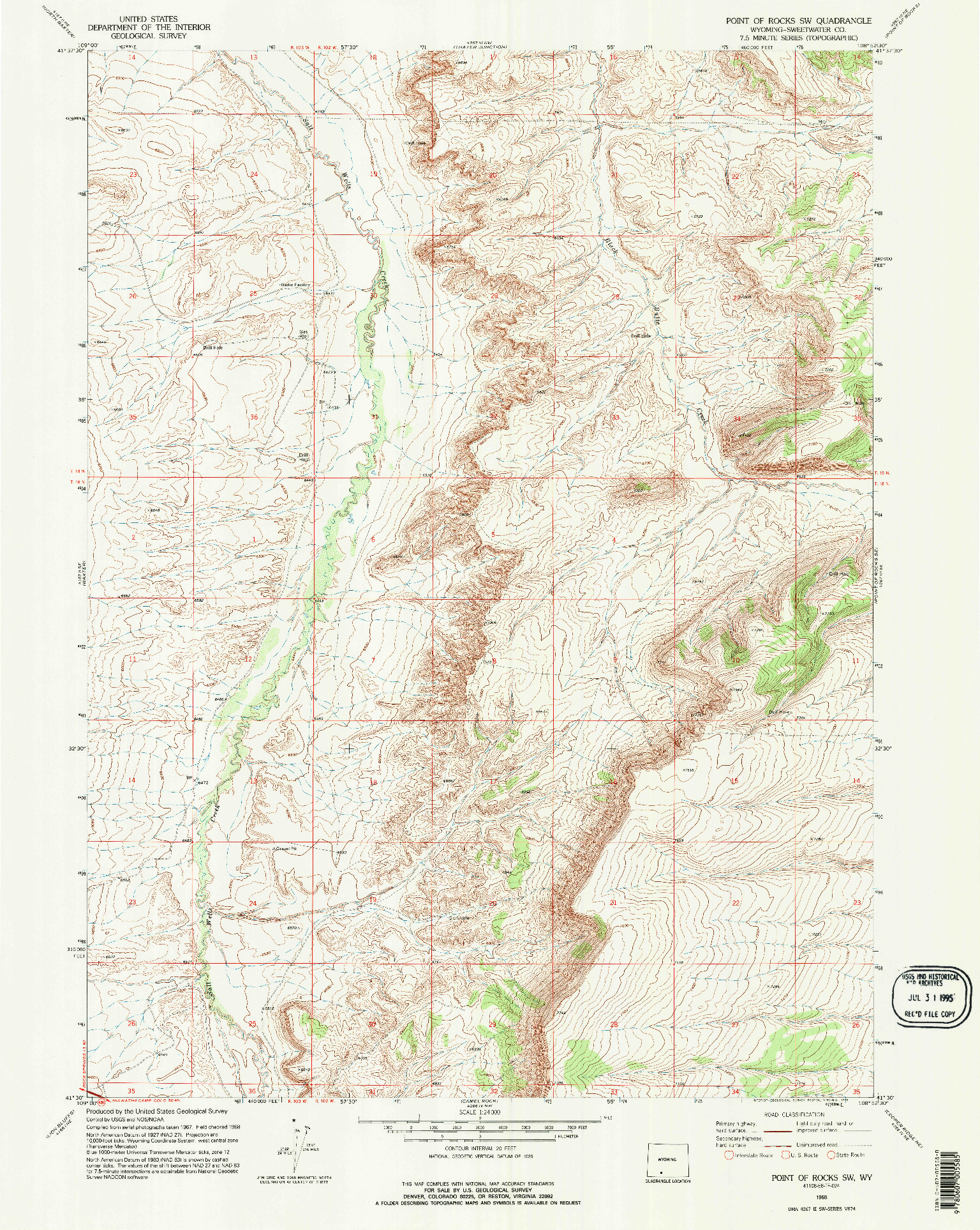 USGS 1:24000-SCALE QUADRANGLE FOR POINT OF ROCKS SW, WY 1968