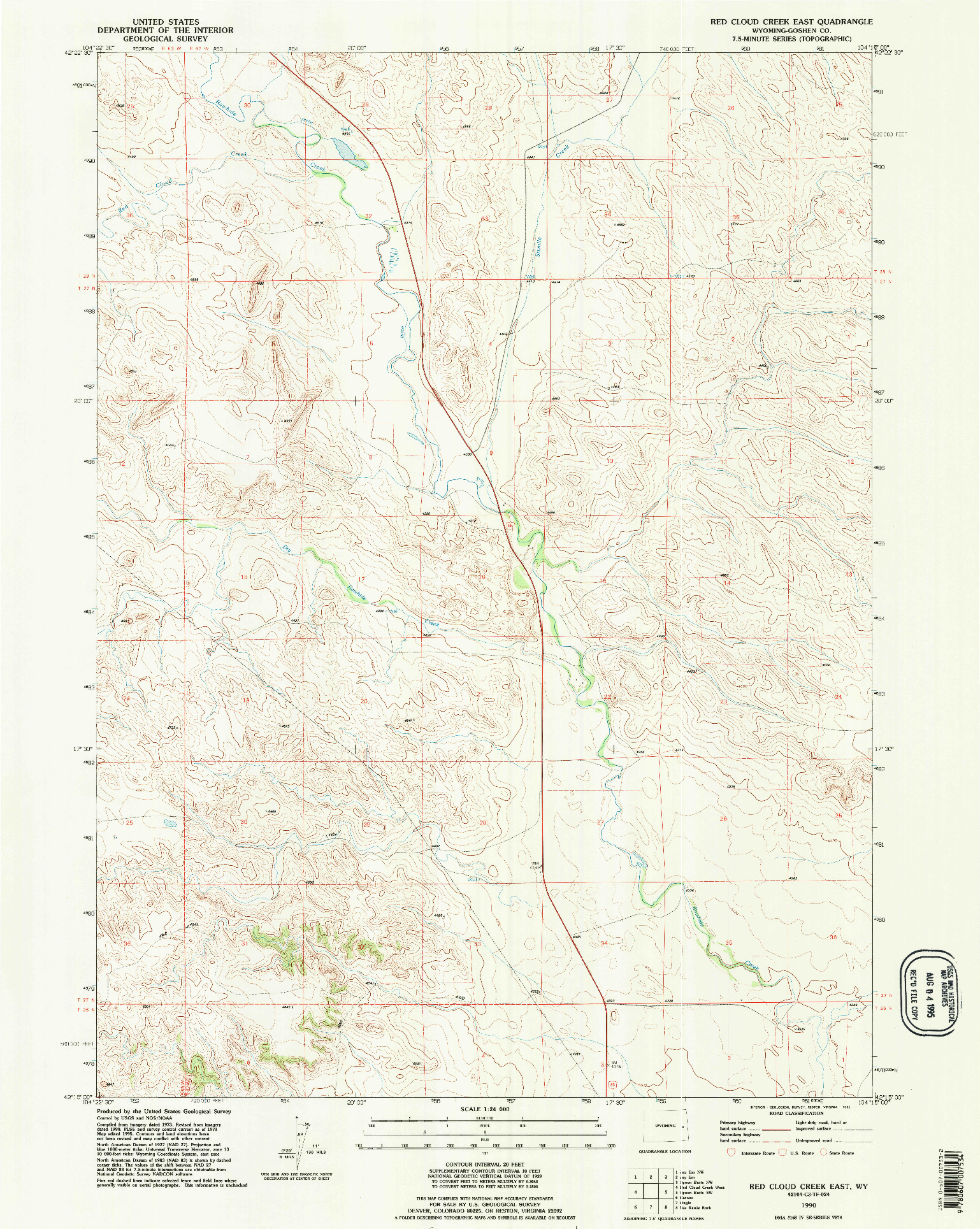 USGS 1:24000-SCALE QUADRANGLE FOR RED CLOUD CREEK EAST, WY 1990