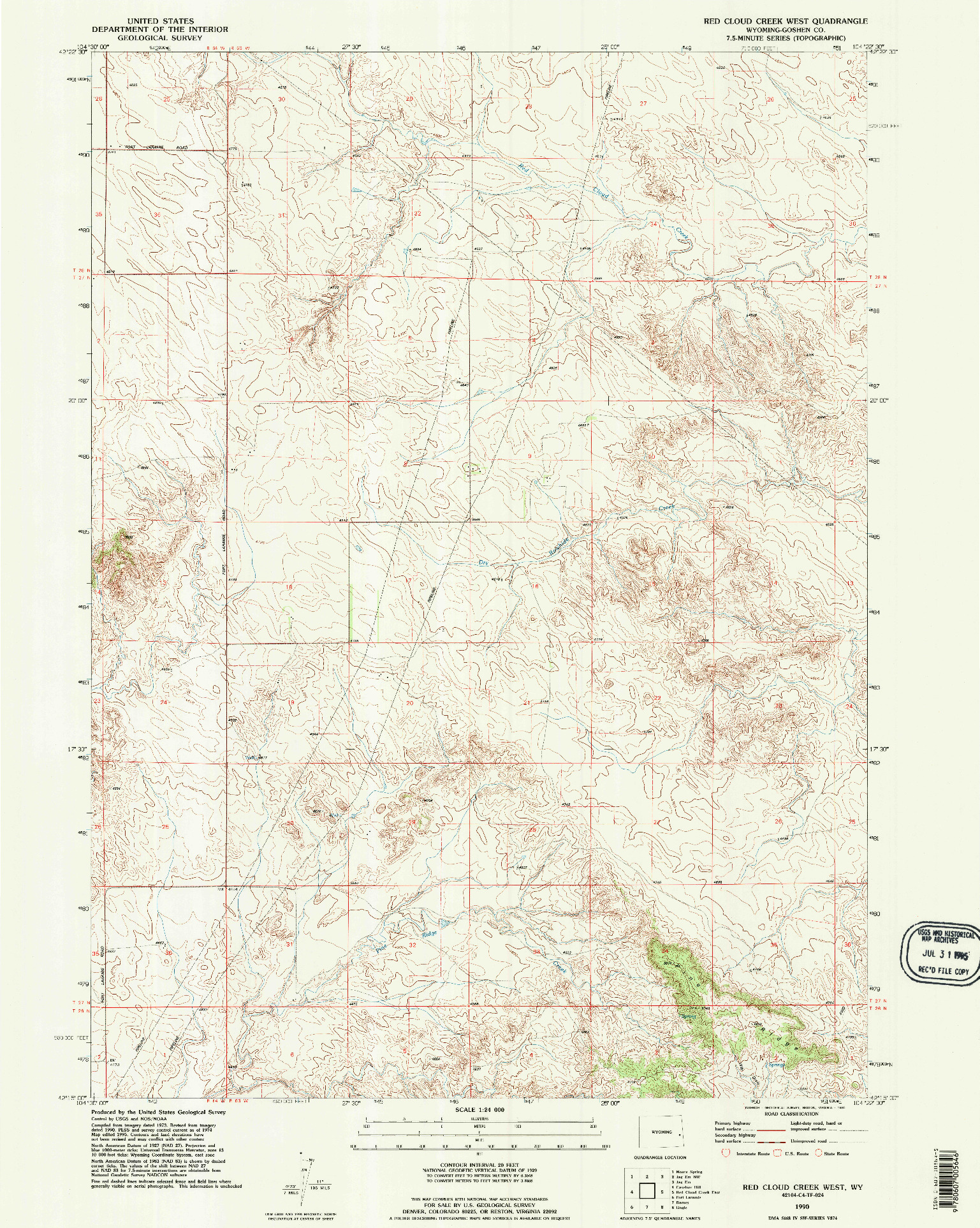USGS 1:24000-SCALE QUADRANGLE FOR RED CLOUD CREEK WEST, WY 1990