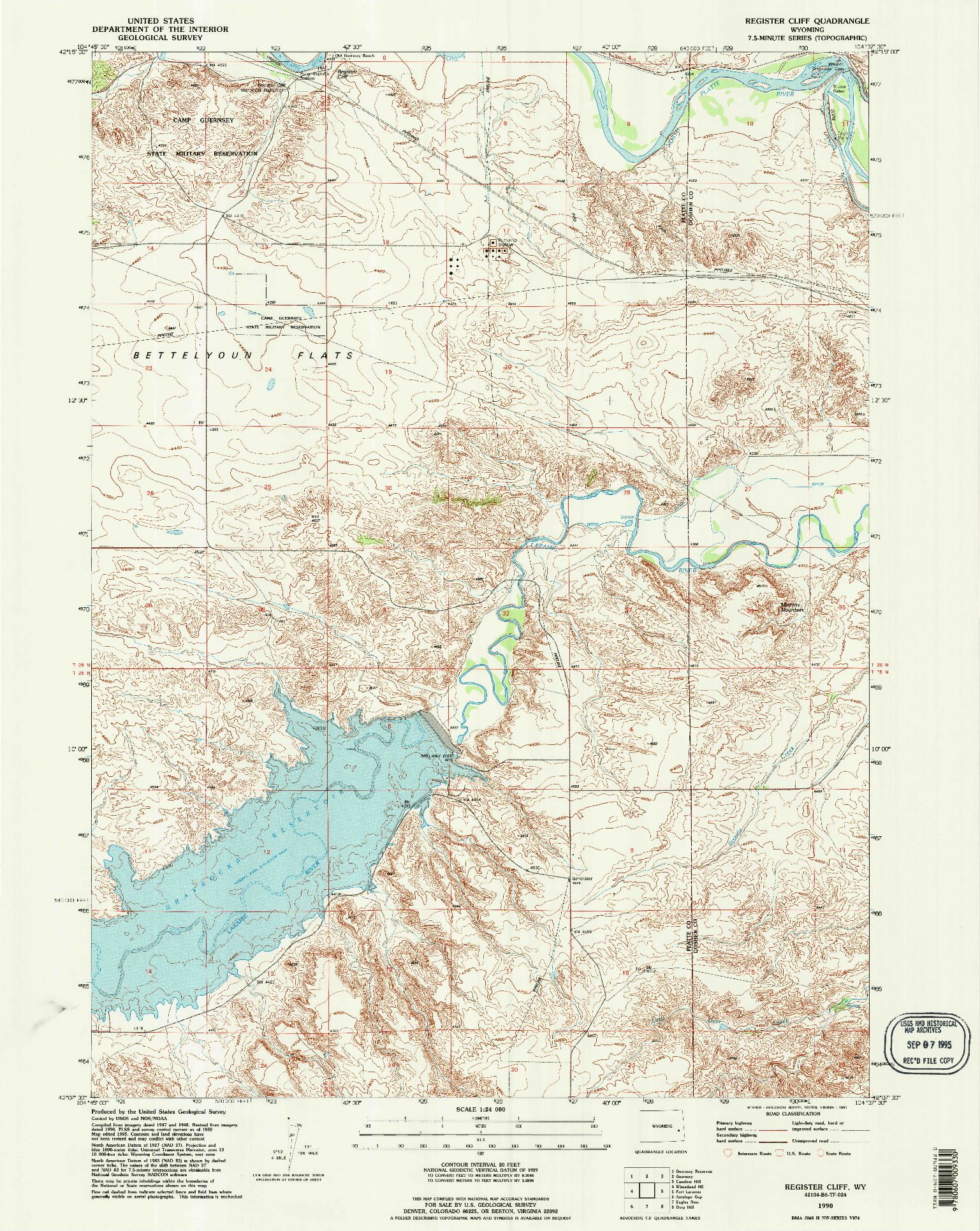 USGS 1:24000-SCALE QUADRANGLE FOR REGISTER CLIFF, WY 1990