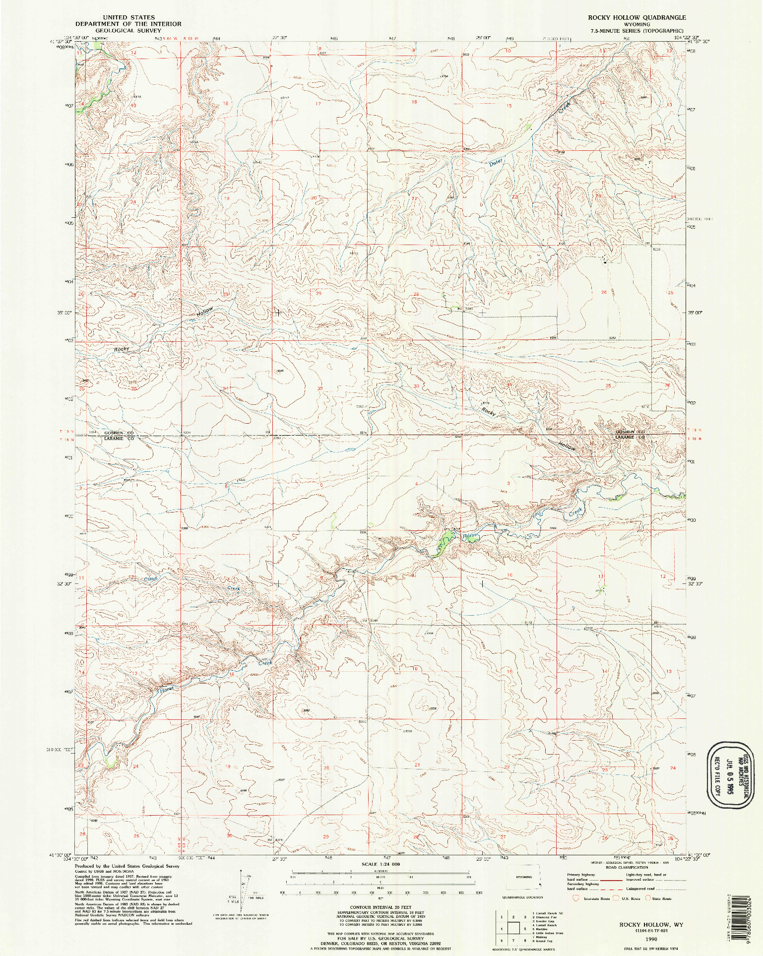USGS 1:24000-SCALE QUADRANGLE FOR ROCKY HOLLOW, WY 1990