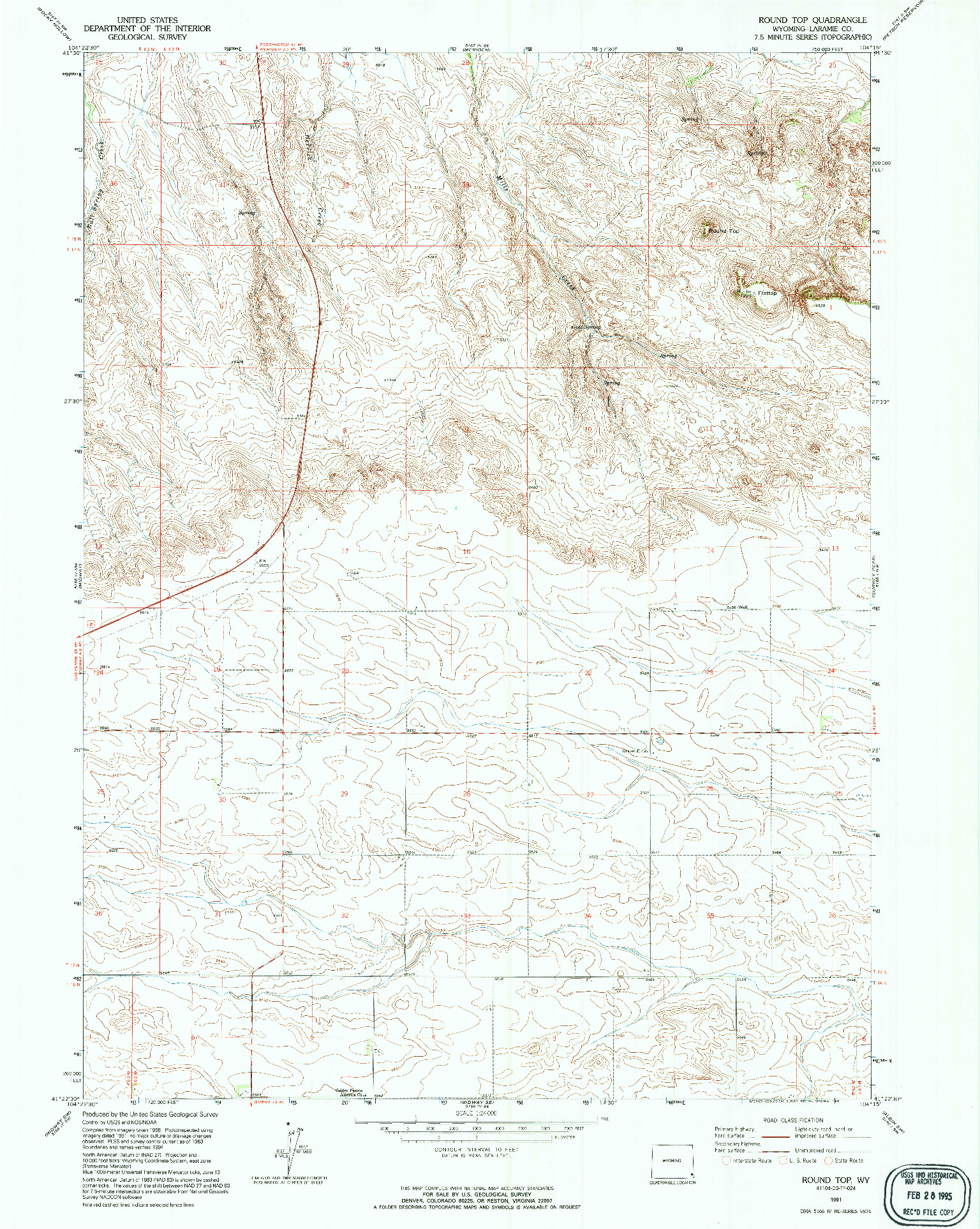 USGS 1:24000-SCALE QUADRANGLE FOR ROUND TOP, WY 1991