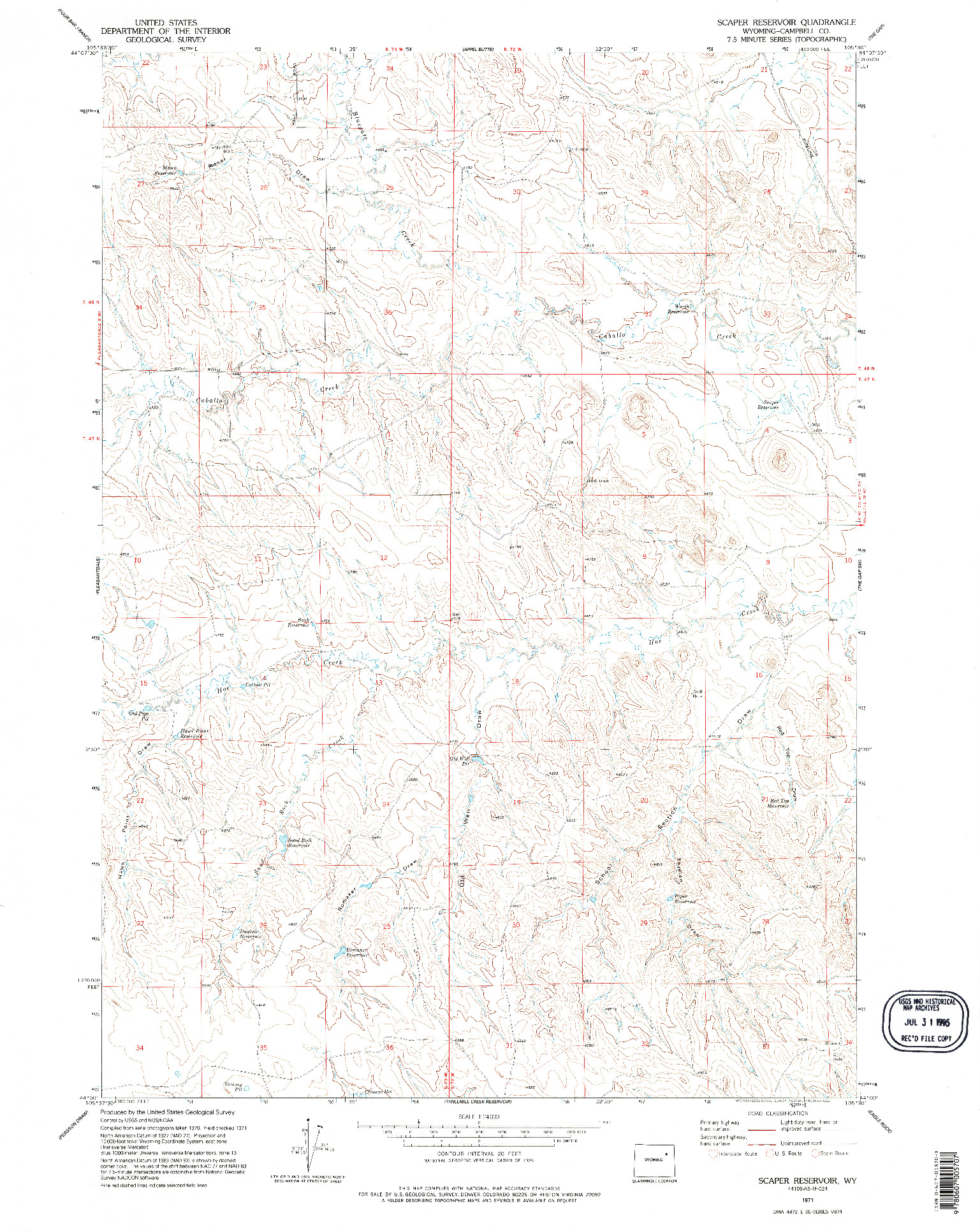 USGS 1:24000-SCALE QUADRANGLE FOR SCAPER RESERVOIR, WY 1971