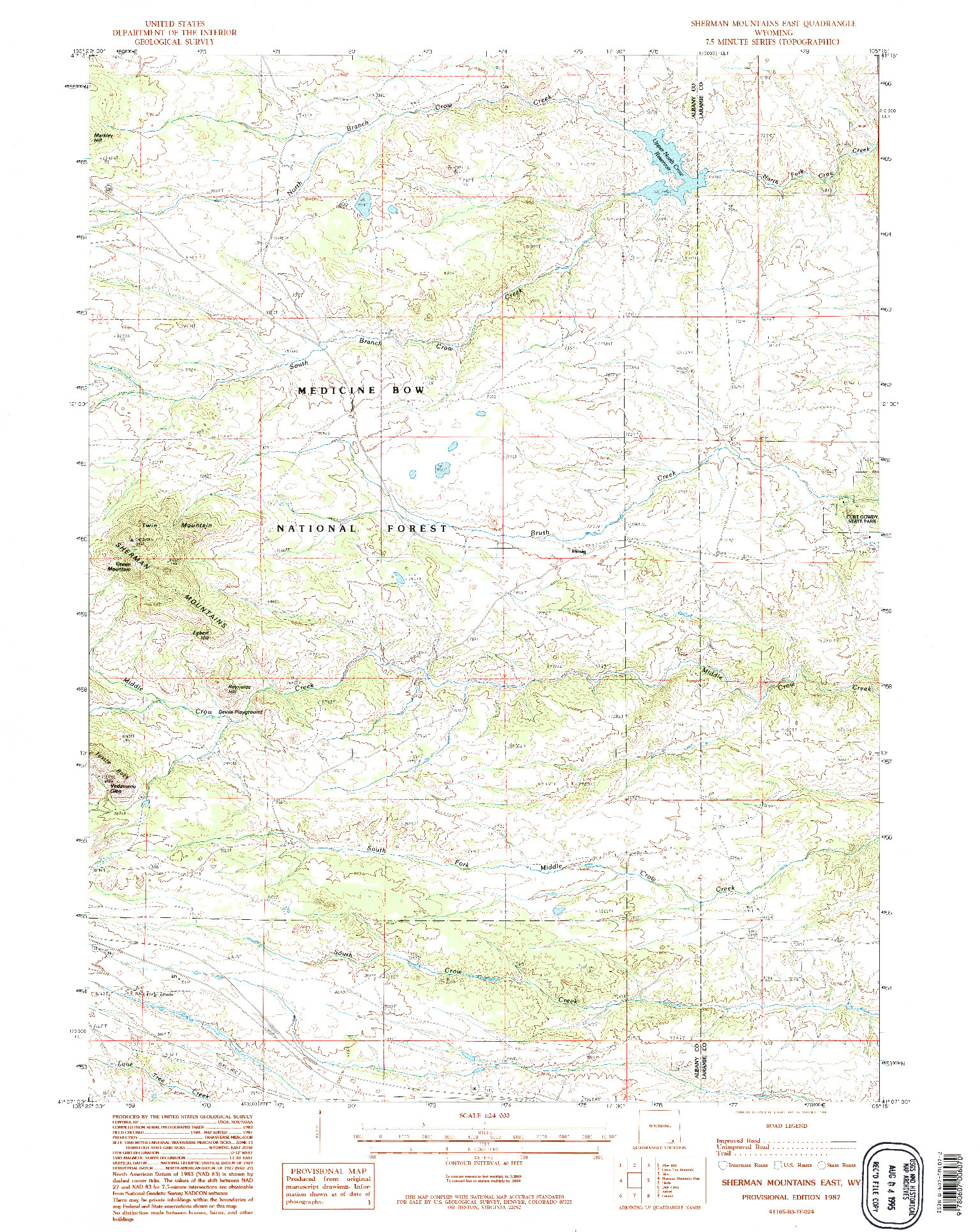 USGS 1:24000-SCALE QUADRANGLE FOR SHERMAN MOUNTAINS EAST, WY 1987