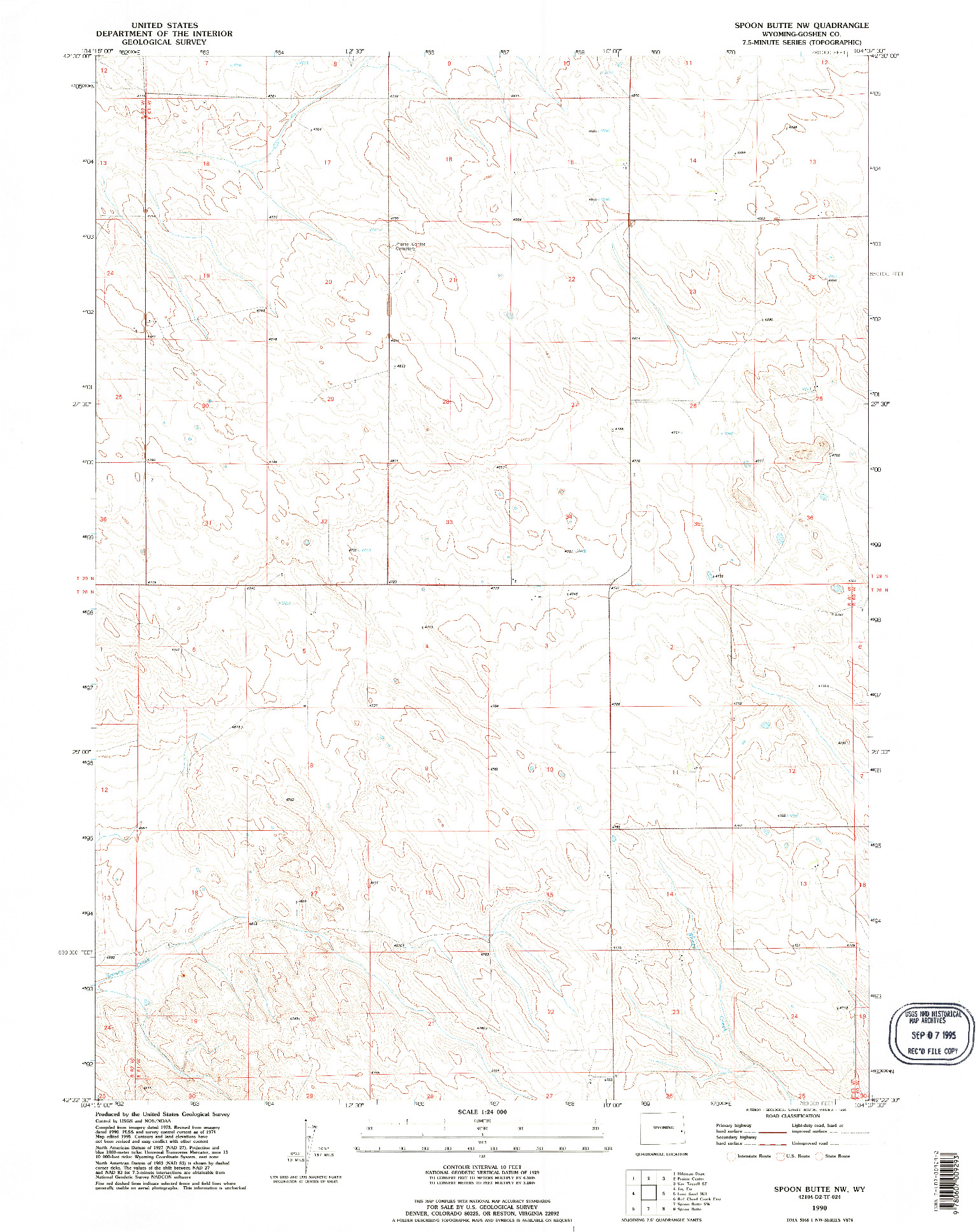 USGS 1:24000-SCALE QUADRANGLE FOR SPOON BUTTE NW, WY 1990