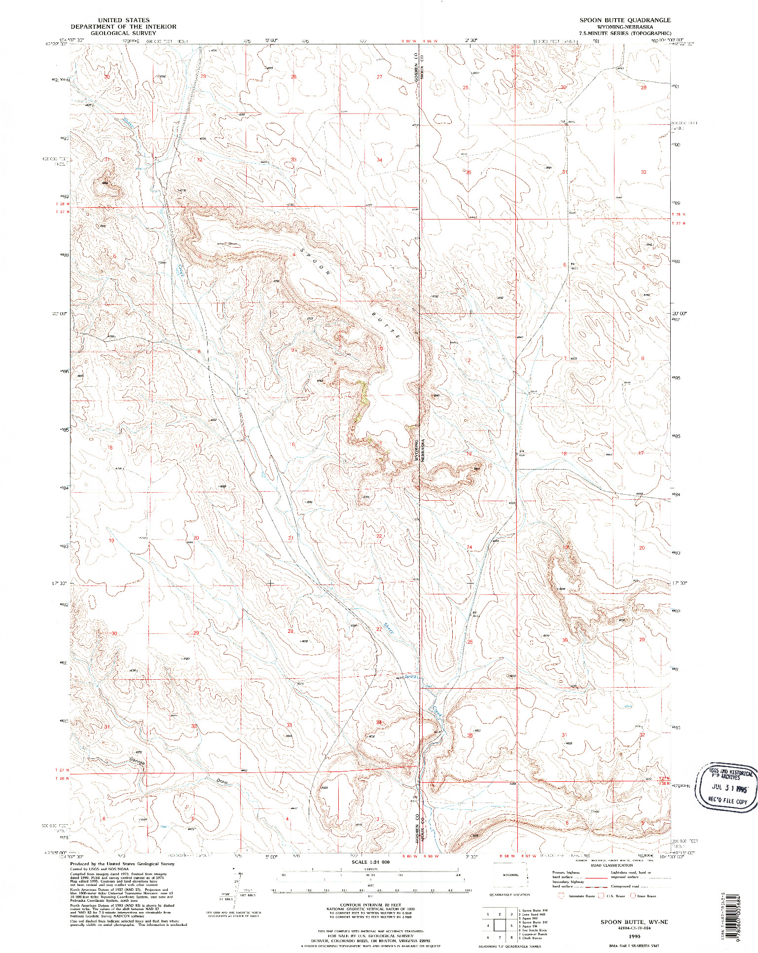 USGS 1:24000-SCALE QUADRANGLE FOR SPOON BUTTE, WY 1990