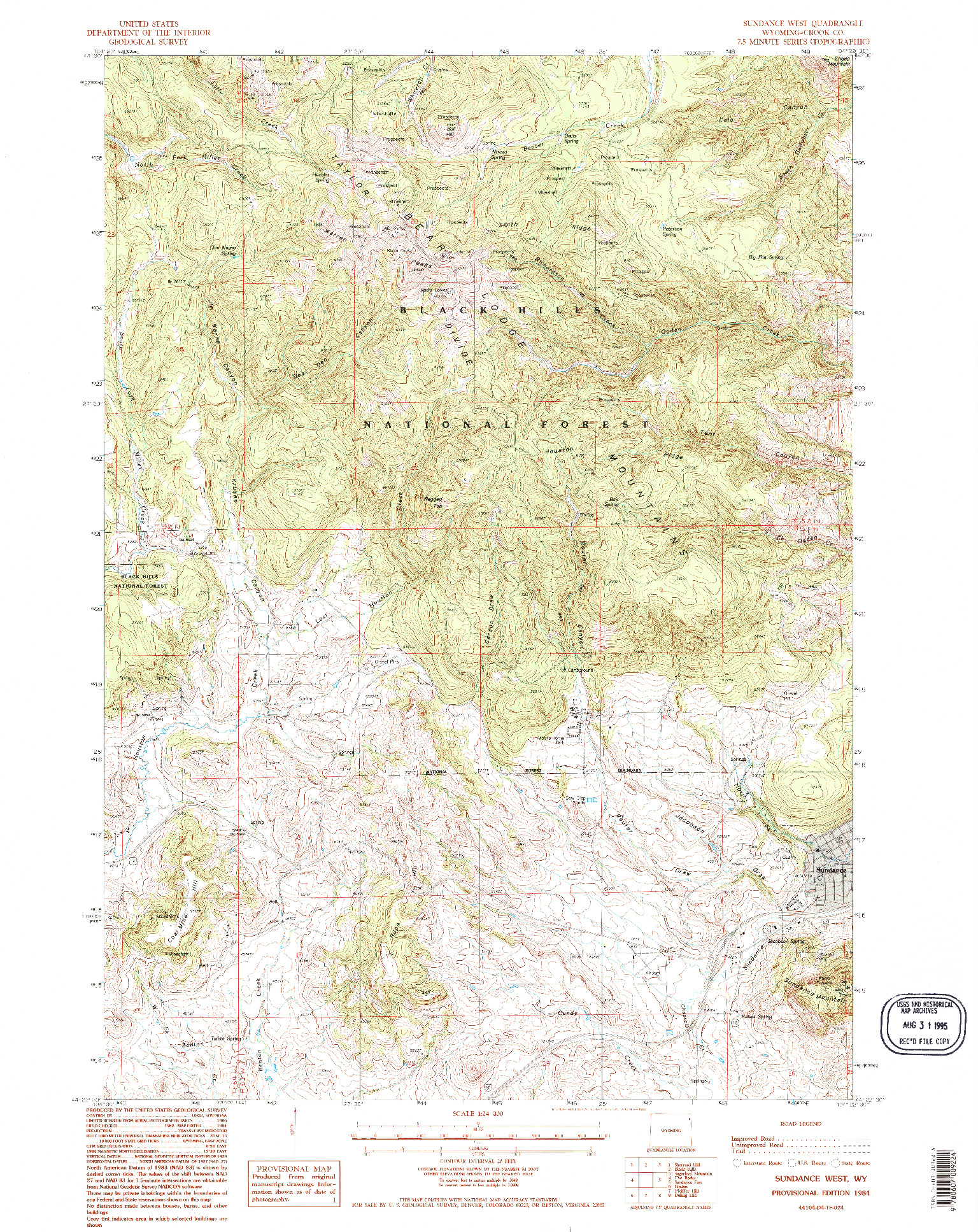 USGS 1:24000-SCALE QUADRANGLE FOR SUNDANCE WEST, WY 1984