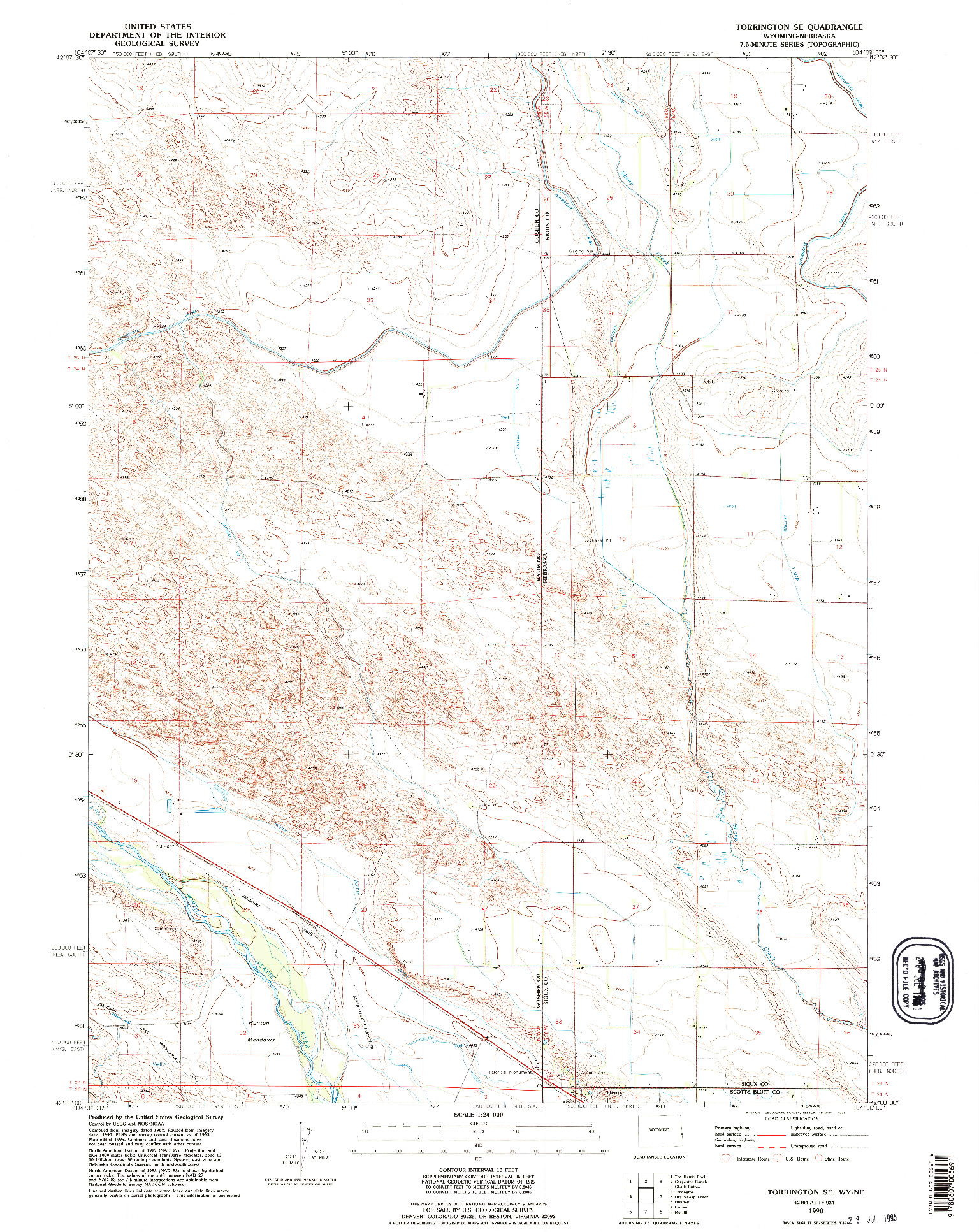 USGS 1:24000-SCALE QUADRANGLE FOR TORRINGTON SE, WY 1990