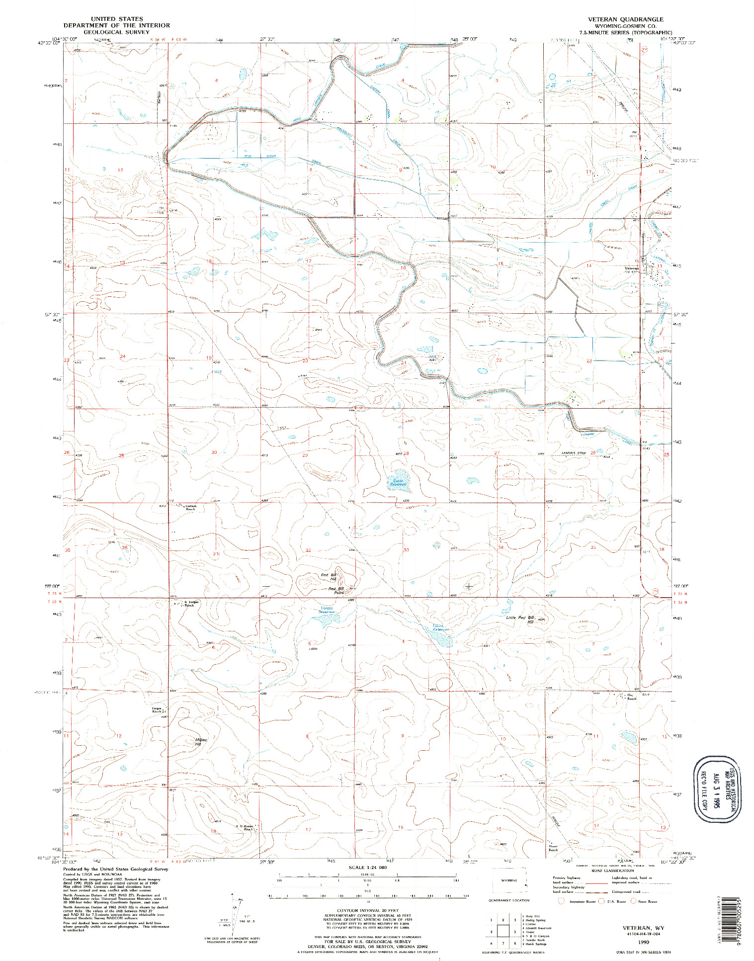 USGS 1:24000-SCALE QUADRANGLE FOR VETERAN, WY 1990