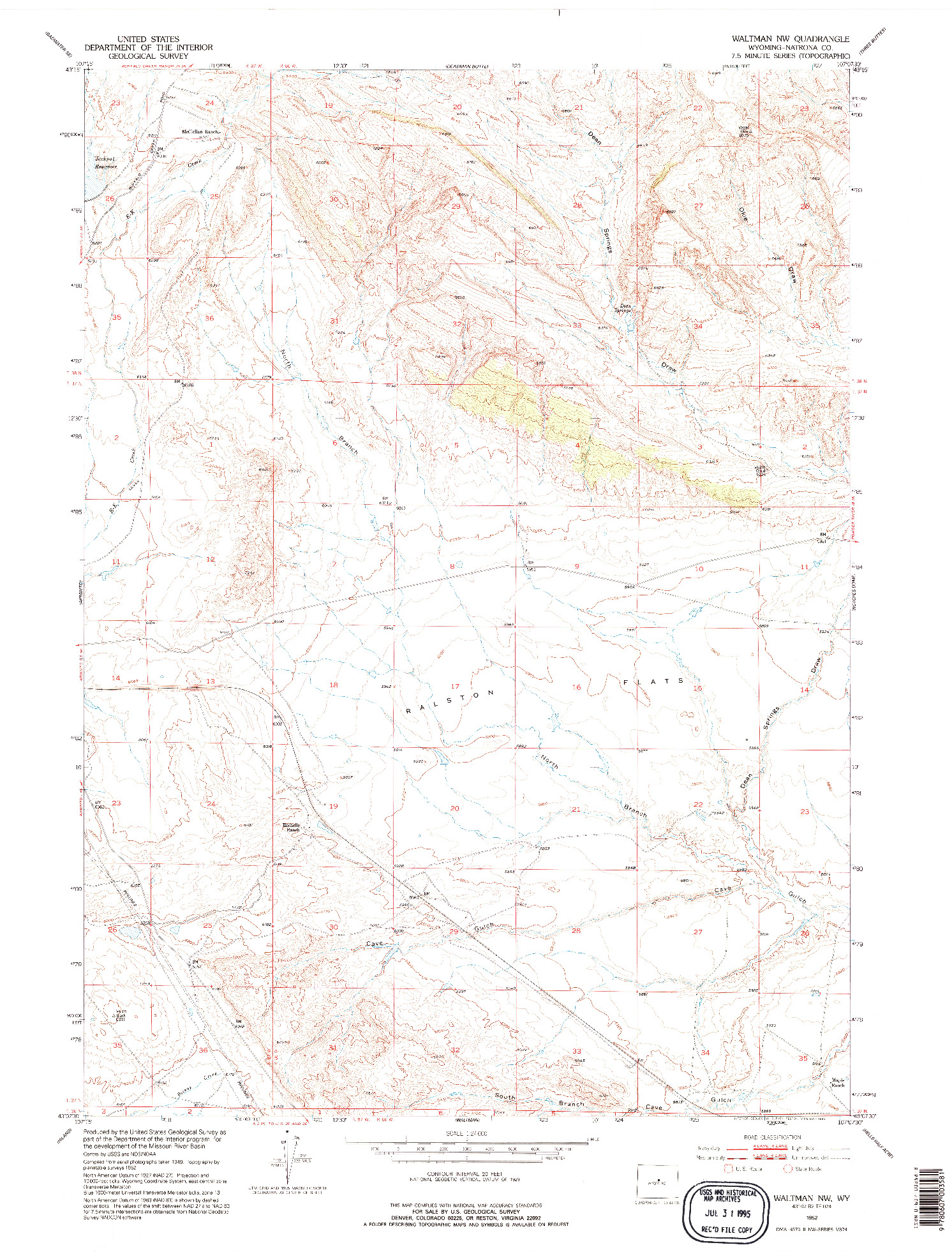 USGS 1:24000-SCALE QUADRANGLE FOR WALTMAN NW, WY 1952
